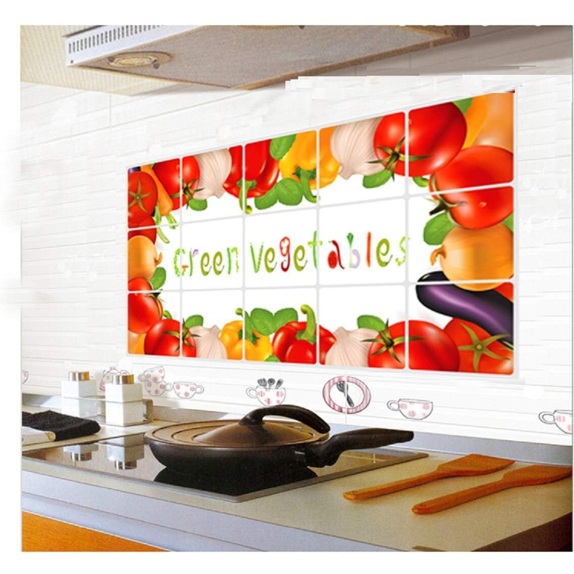Jaamso Royals Fruits And Leave Design Oil Proof Decal Heat-Resistant Aluminum Foil Kitchen Tile Wall Sticker 29.52 X 17.71 Inches