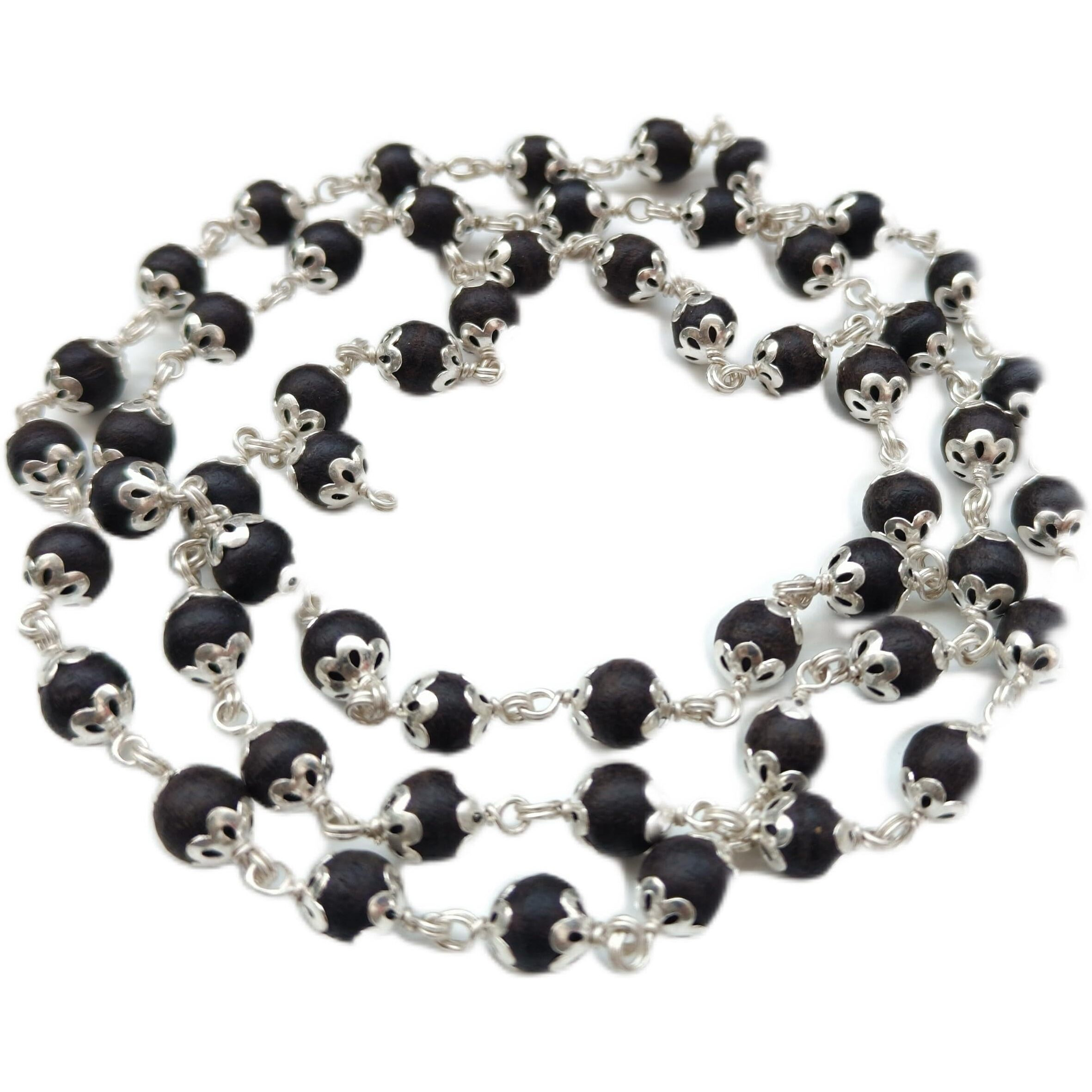 Shivaratna Karungali Malai 54+1 Beads Crafted With Germanv Silver - Beads Size 8 Mm, Government Lab Certified
