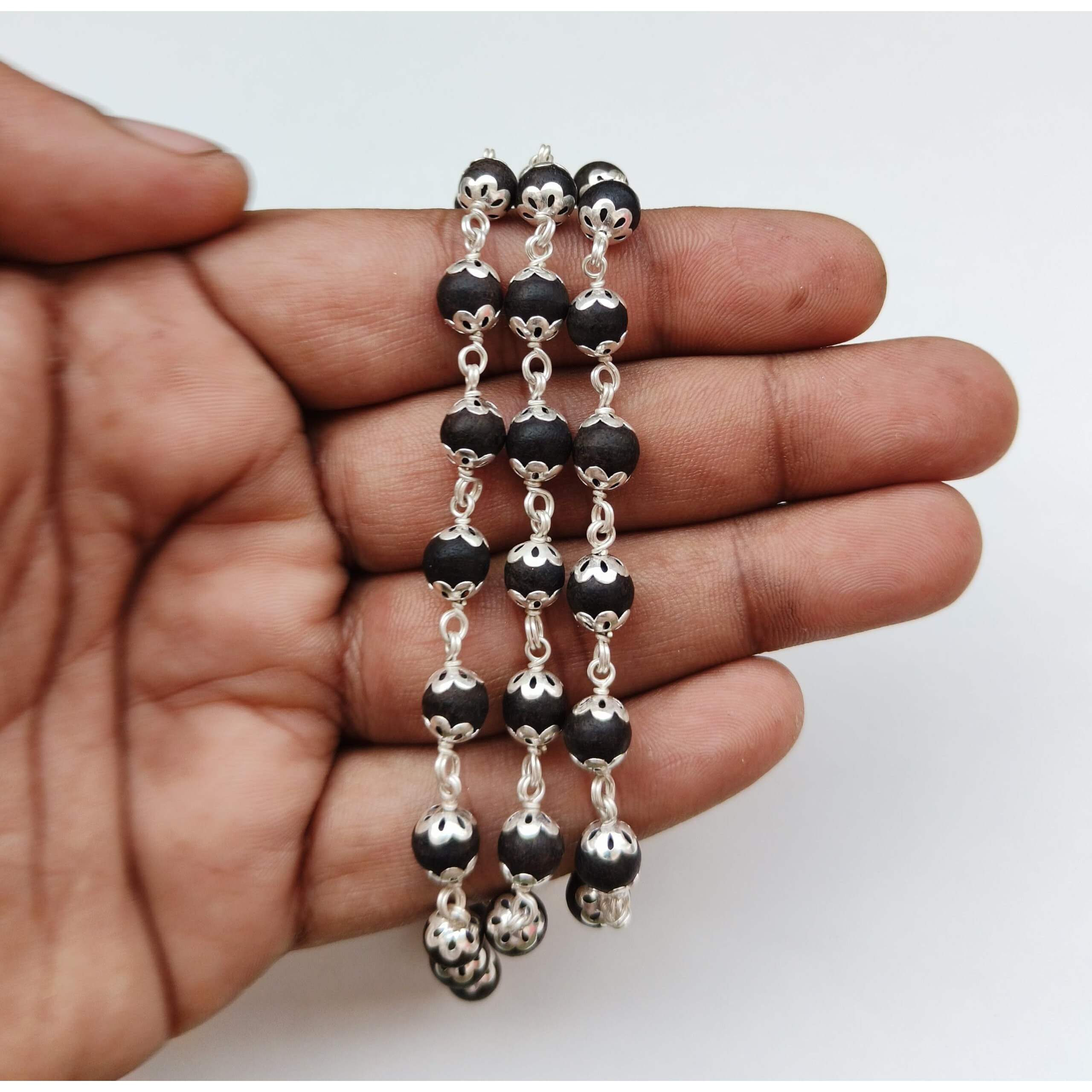 Shivaratna Karungali Malai 54+1 Beads Crafted With Germanv Silver - Beads Size 8 Mm, Government Lab Certified