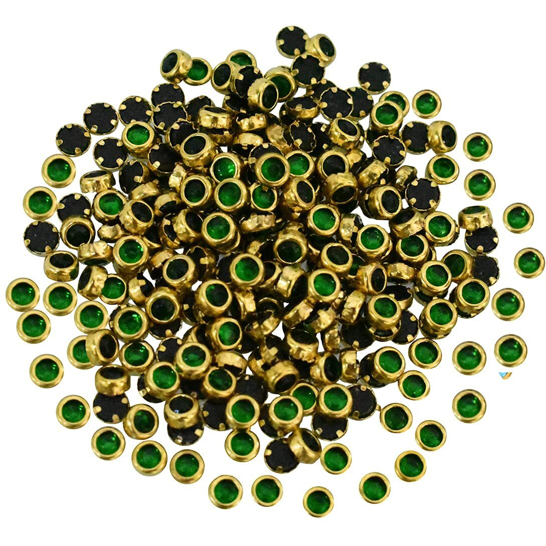 Embroiderymaterial Emerald Green Flat Back Kundan Stones Beads For Craft, Embroidery Work, Jewellery Making, Aari Work, Bangles, Clothes Designing (Round, 500 Pieces)