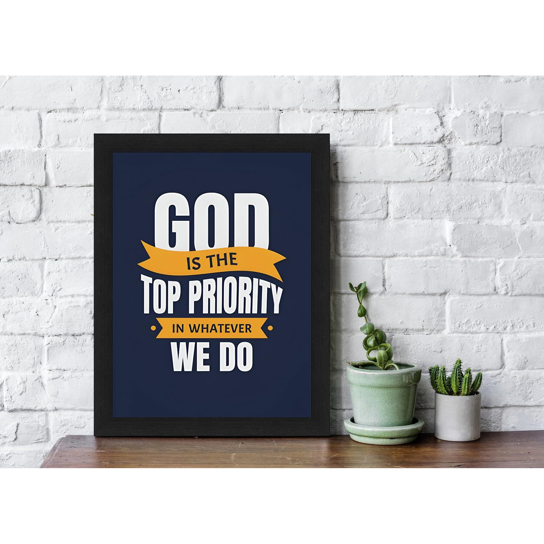 Interio Crafts God Is The Top Priority Bible Verse Christian Decor Jesus Christ Wall Framed Poster- Synthetic Wood, 13X10 Inches