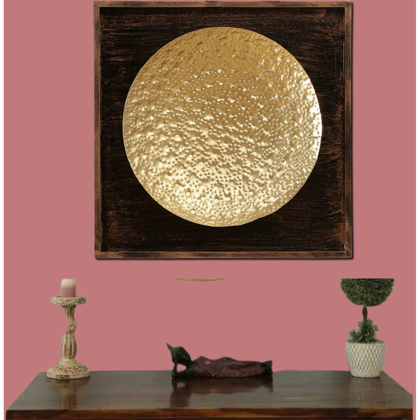 Anshika International Metal Gold Oliver Hammered Wall Decorative Hanging Art Sculpture For Home Office Decor (Size 18 X 18 Inches)