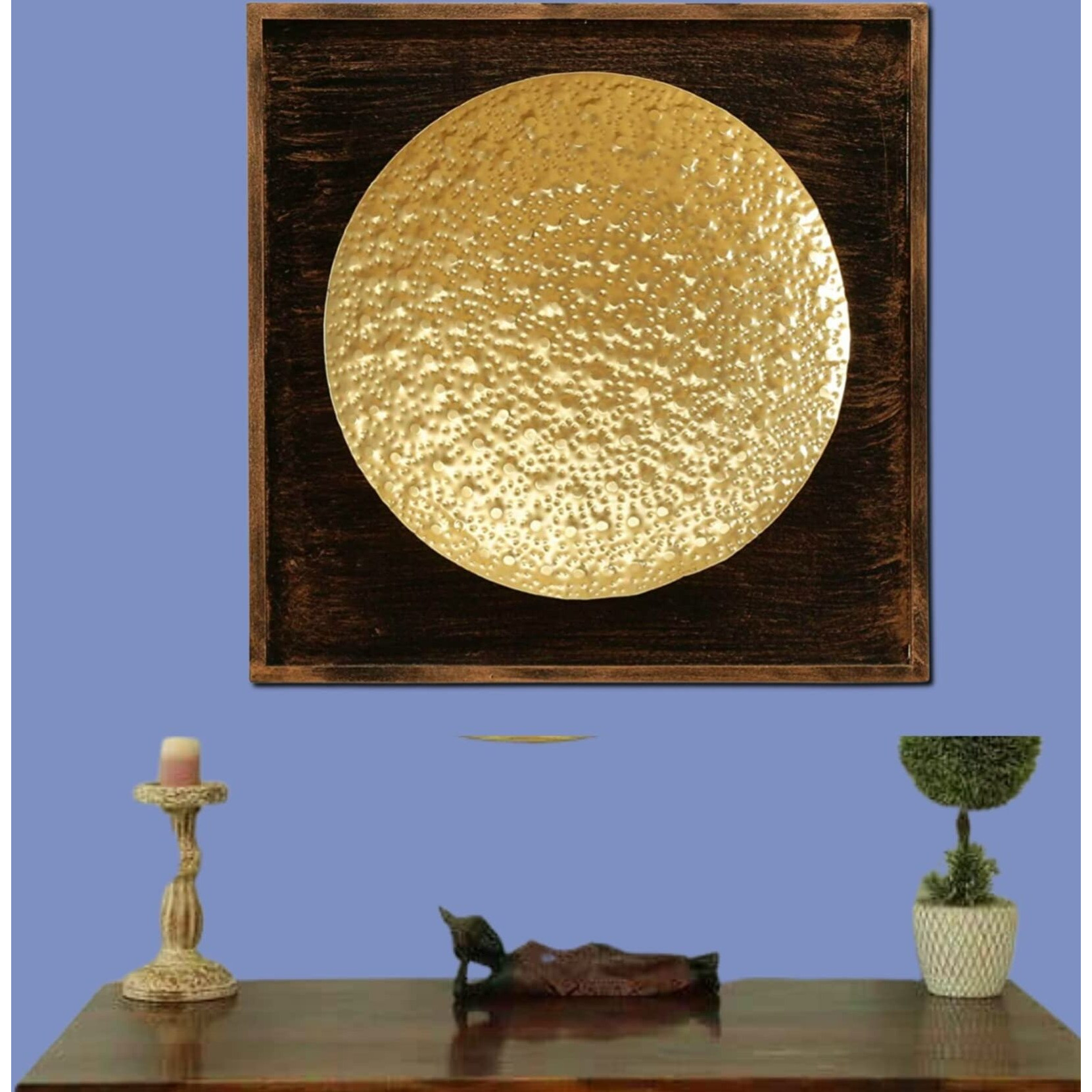 Anshika International Metal Gold Oliver Hammered Wall Decorative Hanging Art Sculpture For Home Office Decor (Size 18 X 18 Inches)