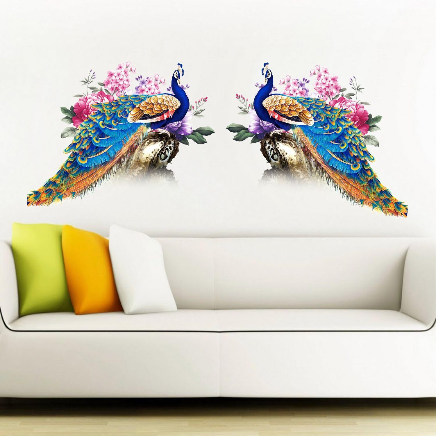 Sticker Yard Beautiful Peacock Decor Kids Room Decor, Hall Decor, Kitchen Decor, Living Room Decor,Bedroom Decor Vinyl Wall Sticker,Multicolor (Standard Size -91X40Cm)