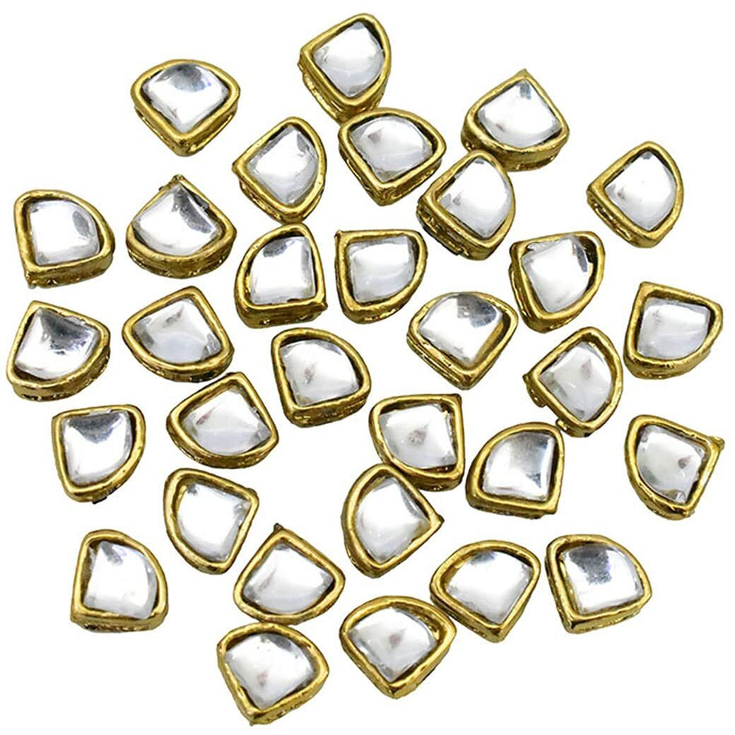 Embroiderymaterial Flatback Sew On Kundan Beads/Rhinestone/Gem Stone For Craft, Embroidery, Jewellery Making, Dresses, Embellishments, Bracelet Making (8X9Mm, Triangle Shape, Silver Color, 50 Pieces)