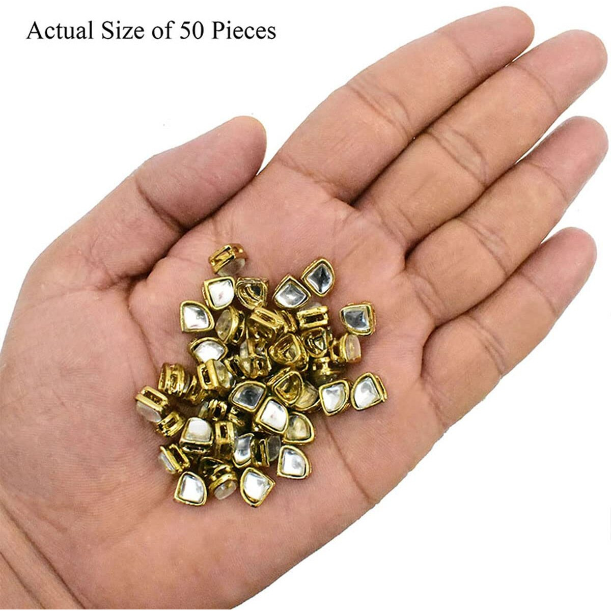 Embroiderymaterial Flatback Sew On Kundan Beads/Rhinestone/Gem Stone For Craft, Embroidery, Jewellery Making, Dresses, Embellishments, Bracelet Making (8X9Mm, Triangle Shape, Silver Color, 50 Pieces)
