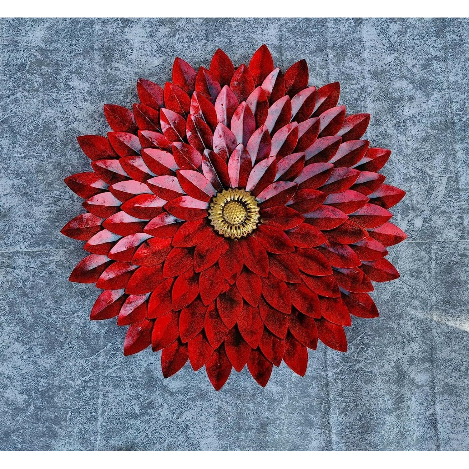 Anshika International Rajasthani Ethnic Metal Hand Crafted Round Flower Wall Decor High Gloss Showpiece For Home Decor/Bedroom/Living Room/Office Lobby Wall Hanging (Size 24X3X24 Inch)(Red)