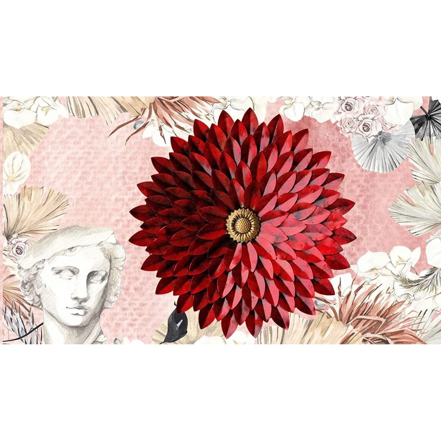 Anshika International Rajasthani Ethnic Metal Hand Crafted Round Flower Wall Decor High Gloss Showpiece For Home Decor/Bedroom/Living Room/Office Lobby Wall Hanging (Size 24X3X24 Inch)(Red)