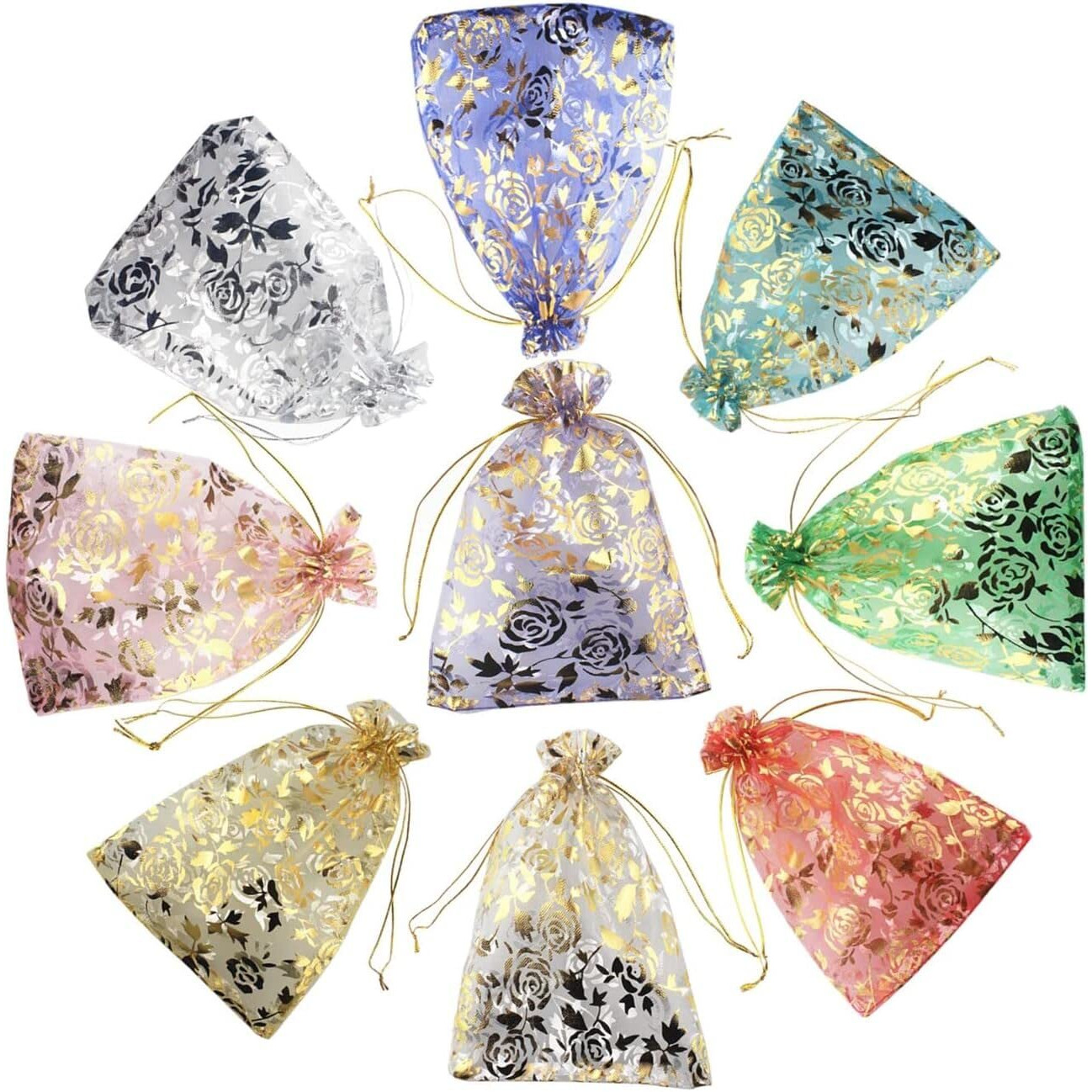 Dny  25 Pcs Potli Bags, Organza Pouches 4X6 Inches With Drawstring Small Potli Bags For Return Gifts For Wedding| Party |Baby Shower| Dry Fruit Pouches (Mixed Colors, 25)