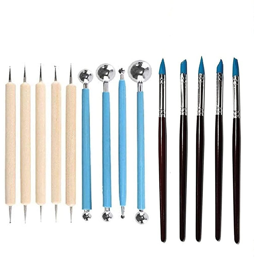 Amigozz Polymer Pottery Clay Sculpting Modelling Sit Ball Stylus Nail Art Dotting Tools Rubber-14Pcs