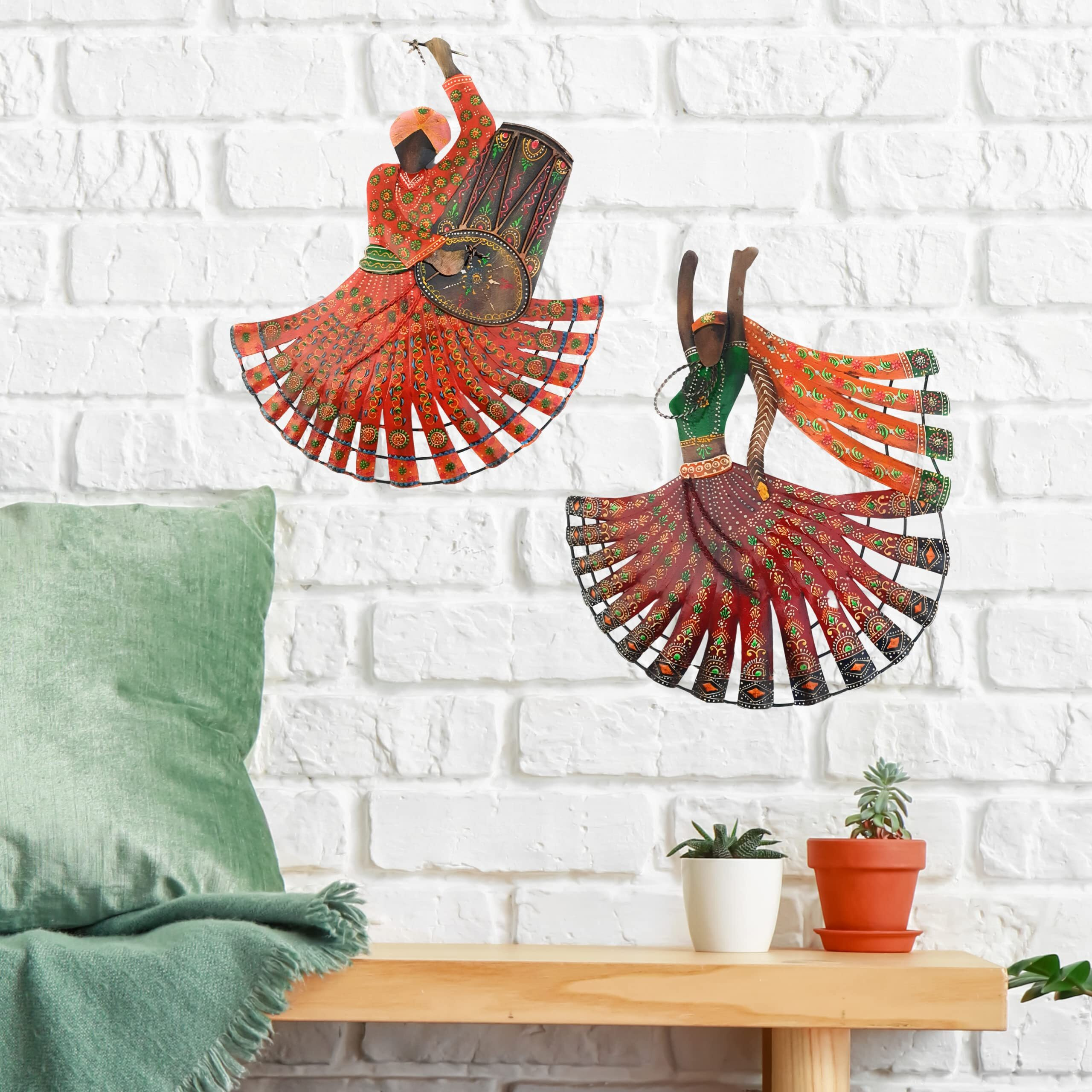 Mohanjodero Metal Handicraft Wall Decor Metal Art Rajasthani Dancer/ Tribal Dancer Frame Small