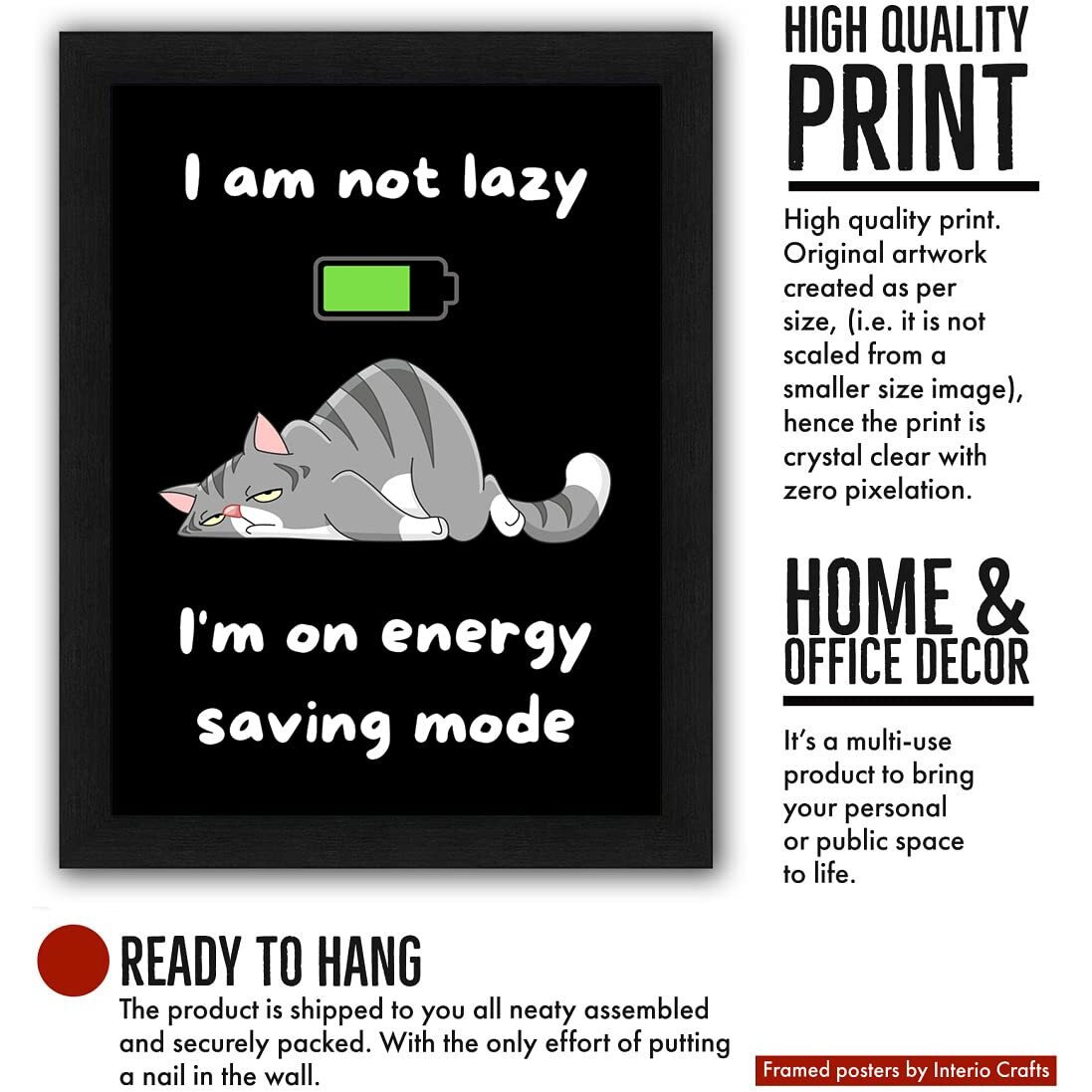 Interio Crafts Funny Quotes Wall Frames - Humorous Framed Posters Wall Hangings - Funny Posters For Home And Office Wall Decor - Synthetic Wood - 13 X 10 Inches (A4, Black)