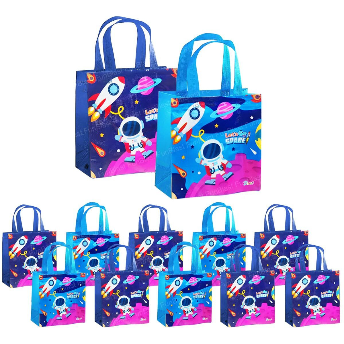 Funblast Space Gifting Bags For Return Gifts - Pack Of 12 Pcs Non-Woven Carry Bags, Multi-Purpose Reusable Carry Bag, Birthday Gifting Bags, Hand Bag For Return Gifts (12)