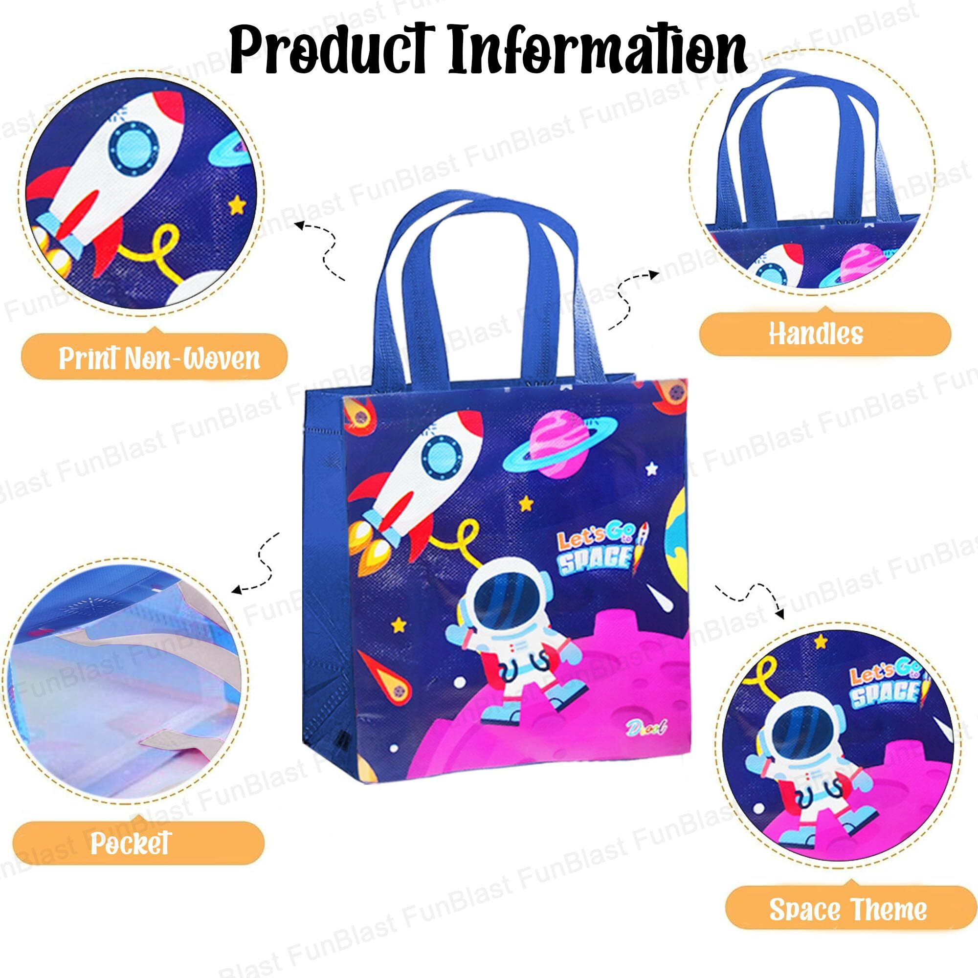 Funblast Space Gifting Bags For Return Gifts - Pack Of 12 Pcs Non-Woven Carry Bags, Multi-Purpose Reusable Carry Bag, Birthday Gifting Bags, Hand Bag For Return Gifts (12)