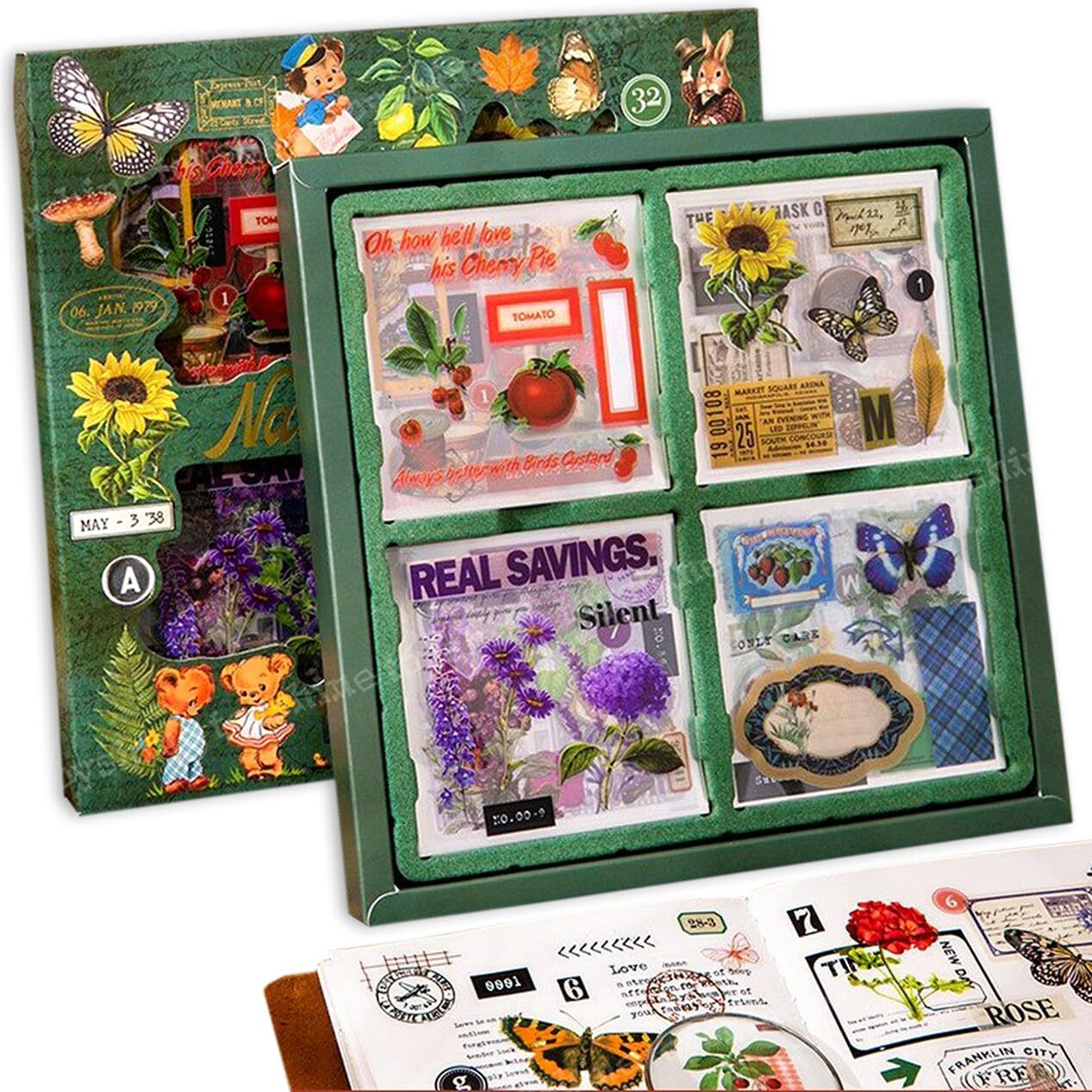 Toyshine 640Pcs Vintage Nature Stickers (100 Sheets) For Junk Journal Supplies, Retro Flower Butterfly Plant Mushroom Decorative Stickers For Scrapbook, Diy Crafts Album Phone Cases Laptops Notebook