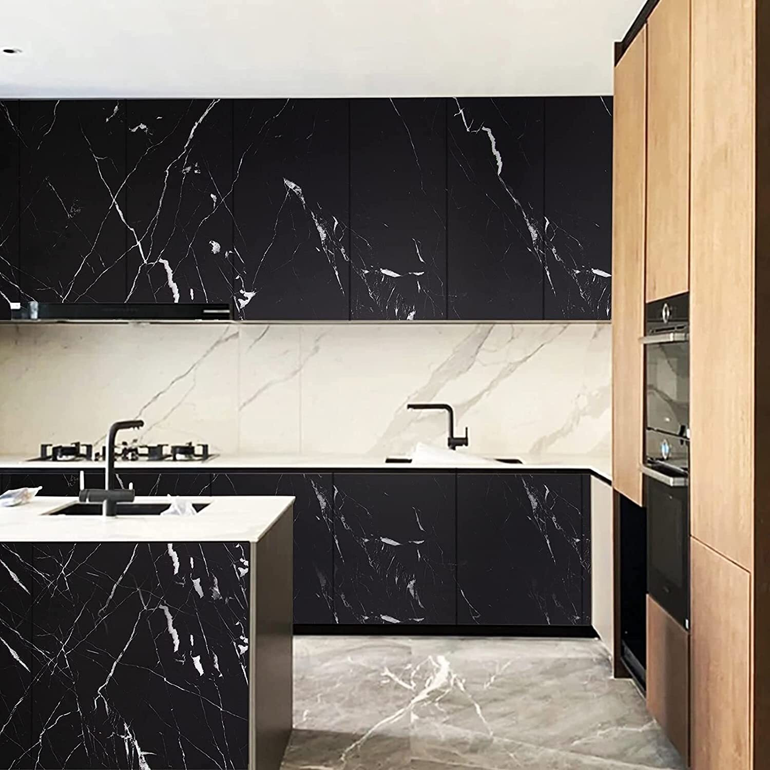 Kashival Black Marble Wallpaper For Self Adhesive Foil Paper For Home Improvement Or Kitchen Wallpaper For Wall Kitchen Wall Stickers Oil Proof Heat Resistant Wallpaper For Kitchen Kitchen Backsplash Aluminum Foil Sticker Oil And Waterproof Self (Size 60*200 Cm) (Black Marble N6)