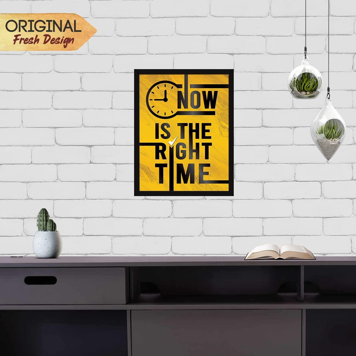 Chaka Chaundh - Motivational Quotes Frames - Framed Posters - Time Quotes Frames For Office, Student, Entrepreneur - Quotes Wall Frames - Posters With Frame (Right Time - Yellow)