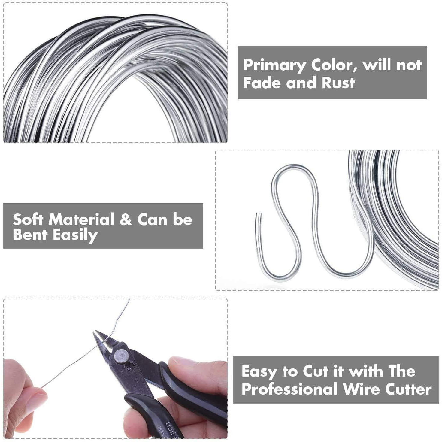 Beadsnfashion 50 Meters Aluminium Wire Colored Wire Combo For Jewellery Making, Crafts Work, Flower Decoration And Floral Arrangement (Silver)