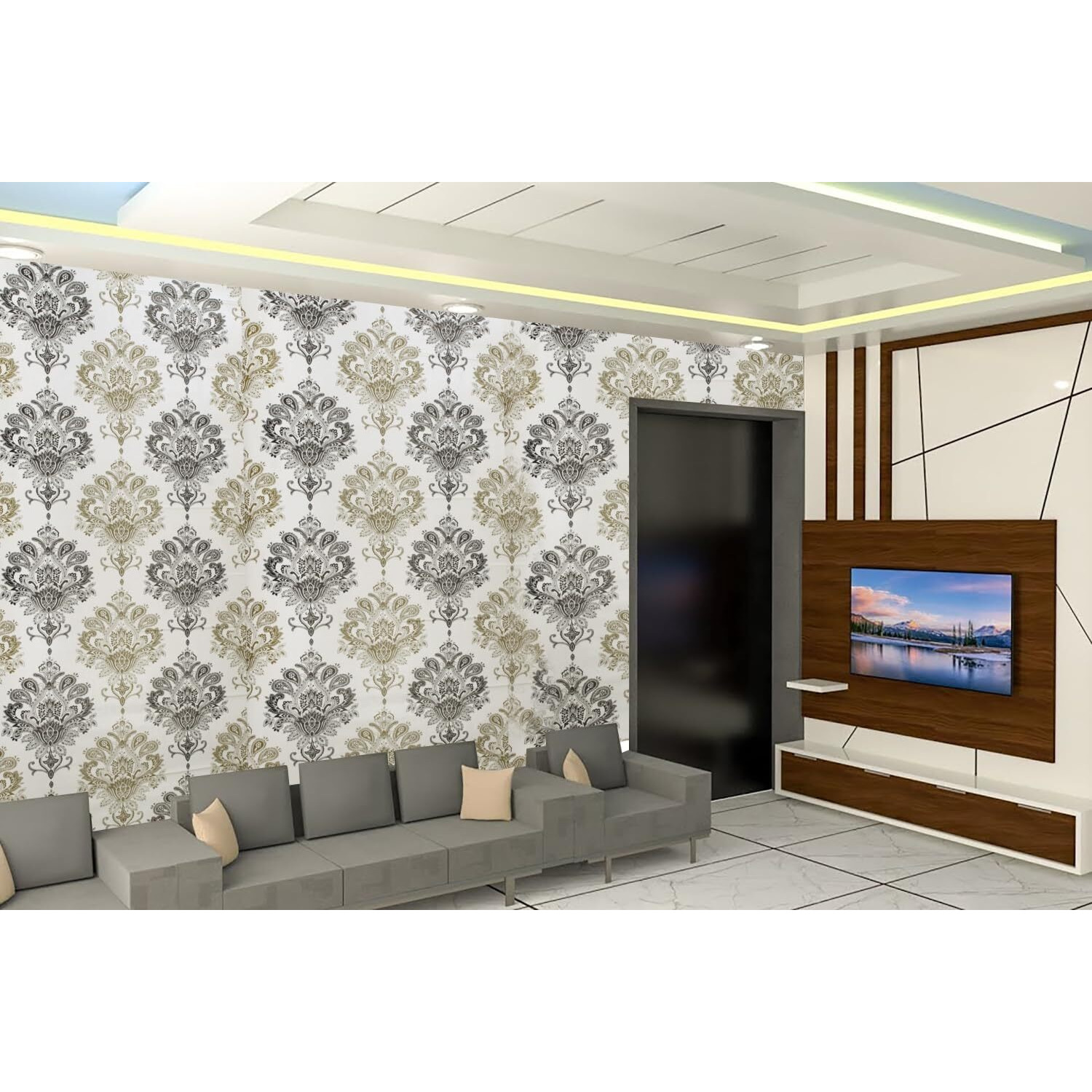 Stylista Self-Adhesive Pvc Wallpaper Roll Waterproof (60 Cm X 500 Cm) - Golden Black Damask - 1 Roll