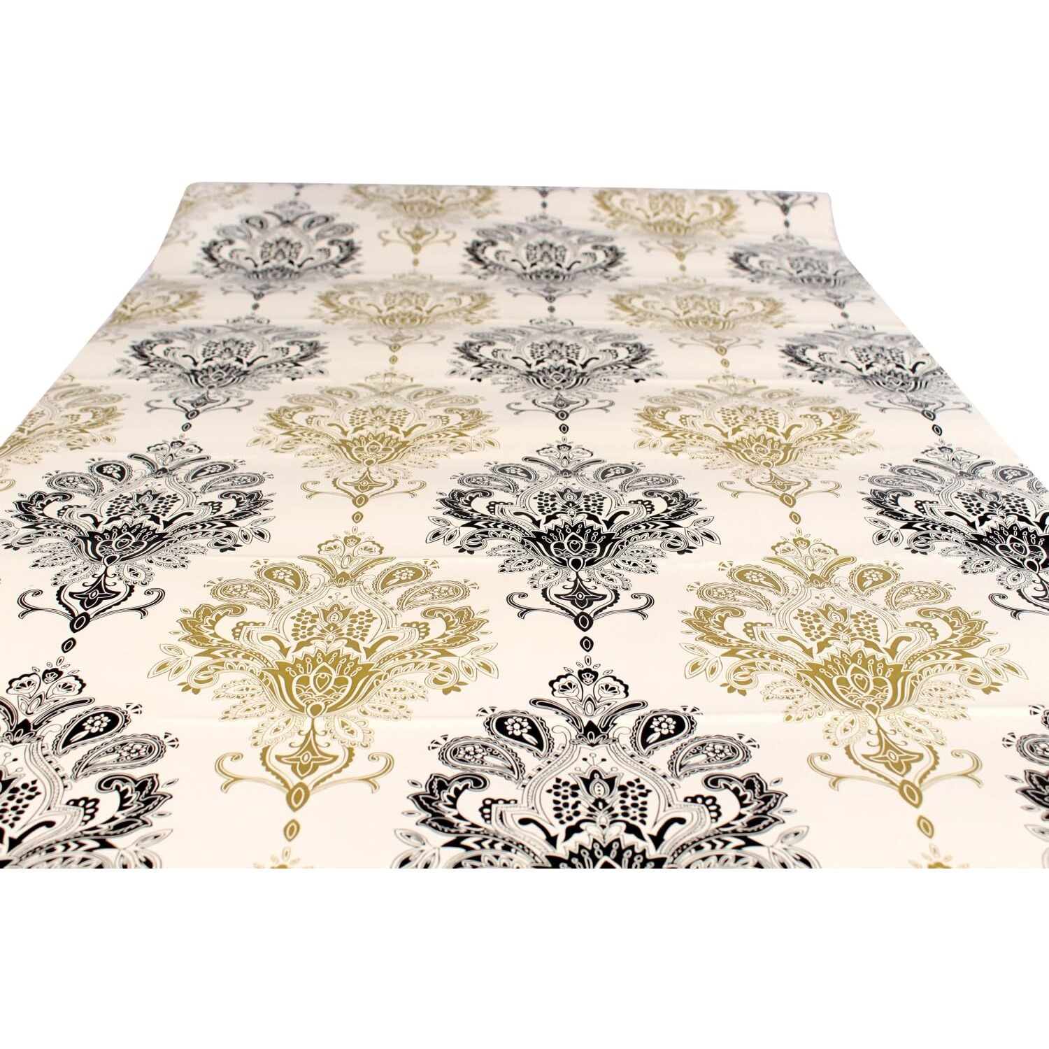 Stylista Self-Adhesive Pvc Wallpaper Roll Waterproof (60 Cm X 500 Cm) - Golden Black Damask - 1 Roll