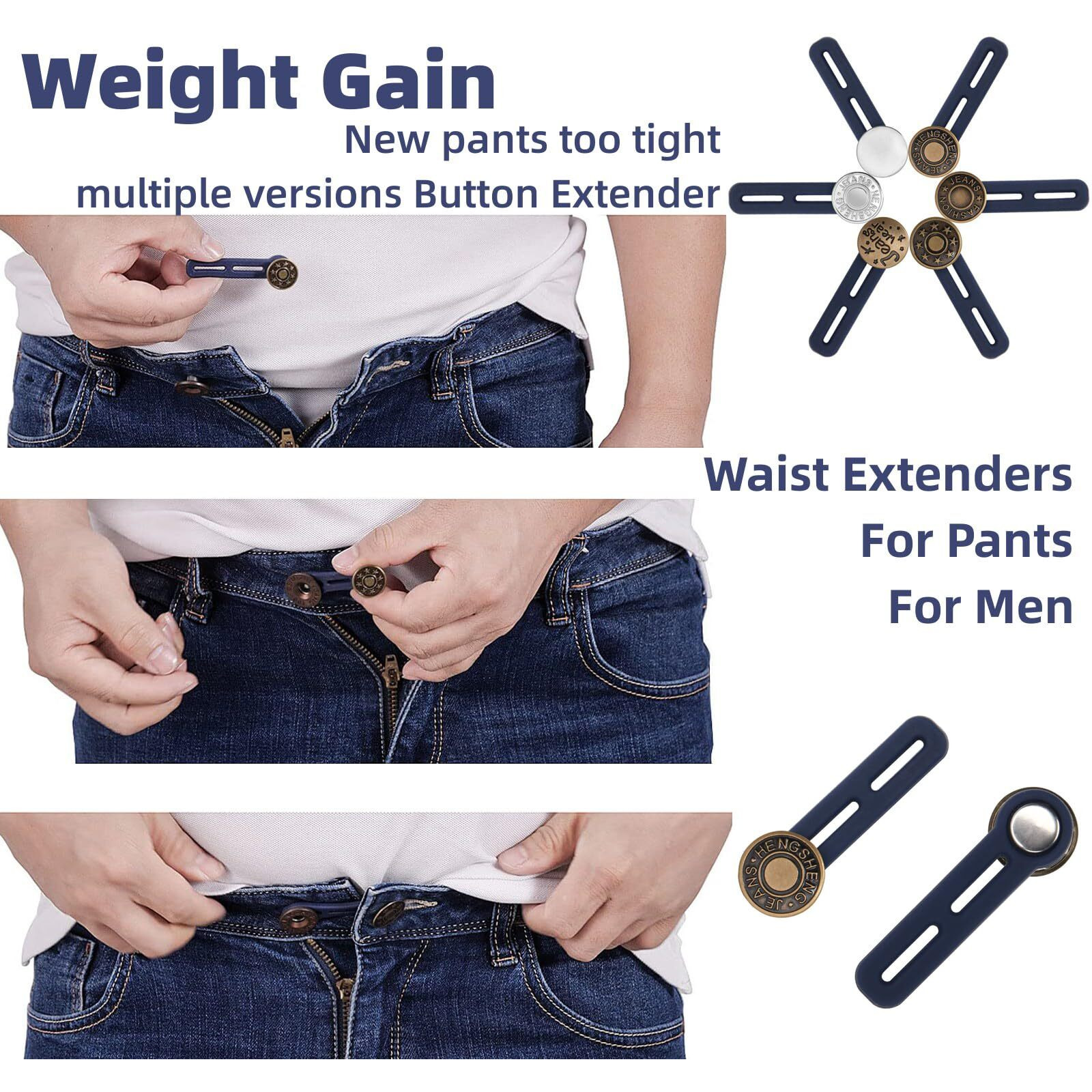 Detachable Buttons For Jeans, 6Pcs Pants Extender Button, Flexible Adjustable Waistband Extender Buttons For Men And Women,Jeans Waist Extender Metal Buttons No Sew Button For Extender Jeans Pants Collar