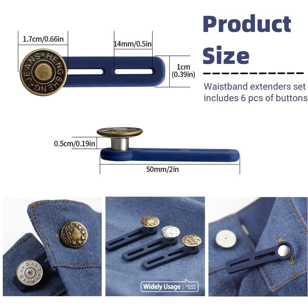 Detachable Buttons For Jeans, 6Pcs Pants Extender Button, Flexible Adjustable Waistband Extender Buttons For Men And Women,Jeans Waist Extender Metal Buttons No Sew Button For Extender Jeans Pants Collar