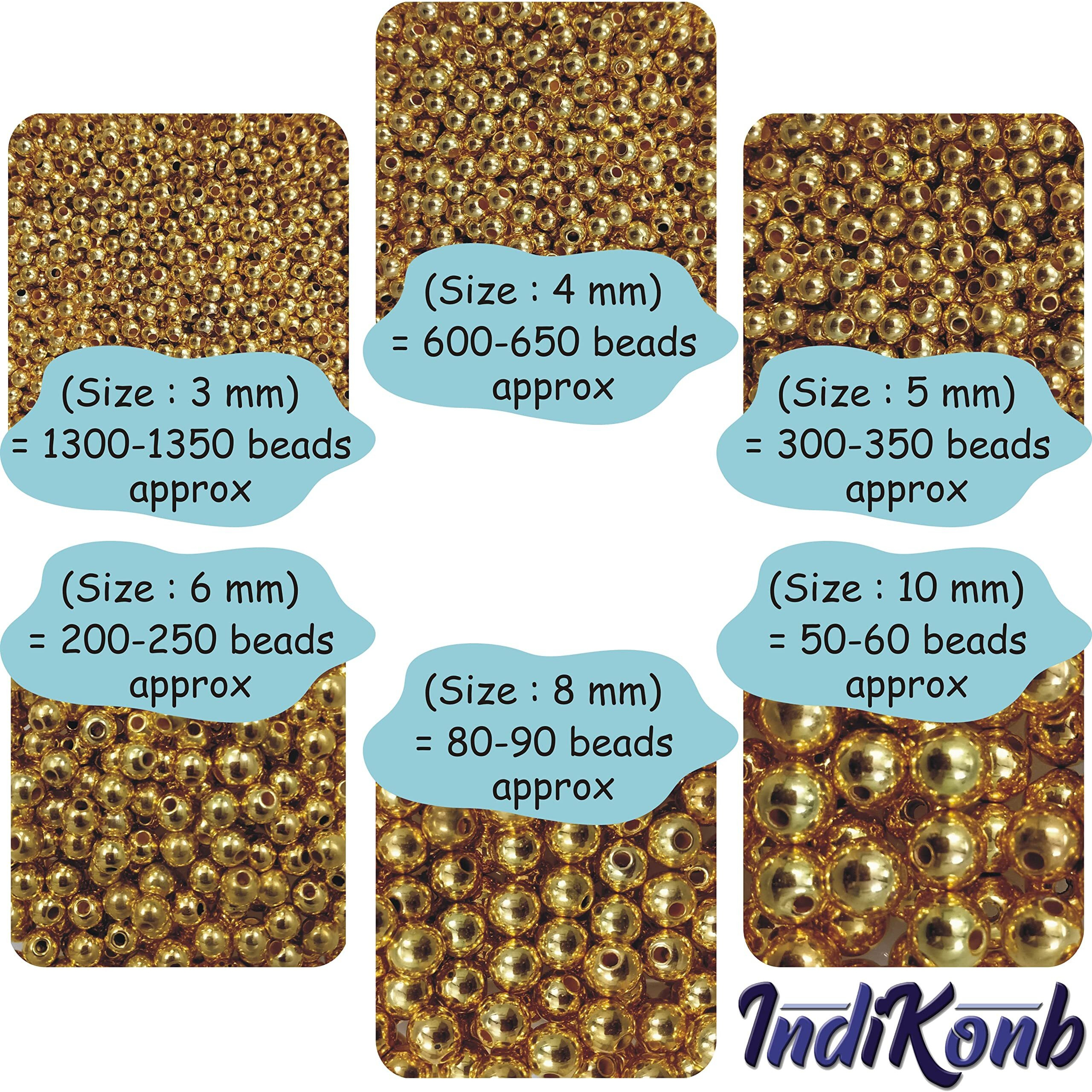 Indikonb 2500 Pcs Gold Color Beads For Jewelry Making, Earring, Necklace, Bracelet Set For Girls And Women (6 Round Golden Pearl Bead Moti Of Size 3 Mm, 4 Mm, 5Mm, 6Mm, 8Mm, 10Mm + Nylon Wire)
