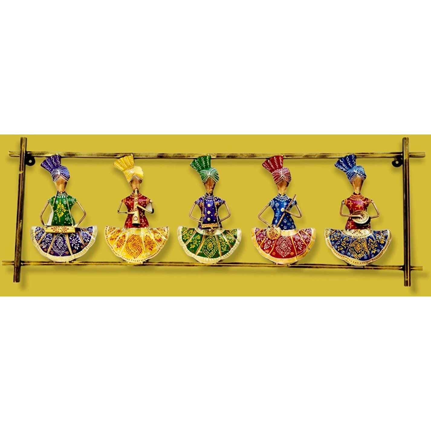 Rsn Metal Decorative Beautiful Colorful 5 Musicians Doll Wall Hanging Metal Frame Wall Dcor Entrance, Wall Hanging For Living Room, Wrought Iron, Wall Art Decor Hanging For Home Decoration Living Room, Bedroom, Home, Office, Hotel Size 40X15 Inch - Multicolor