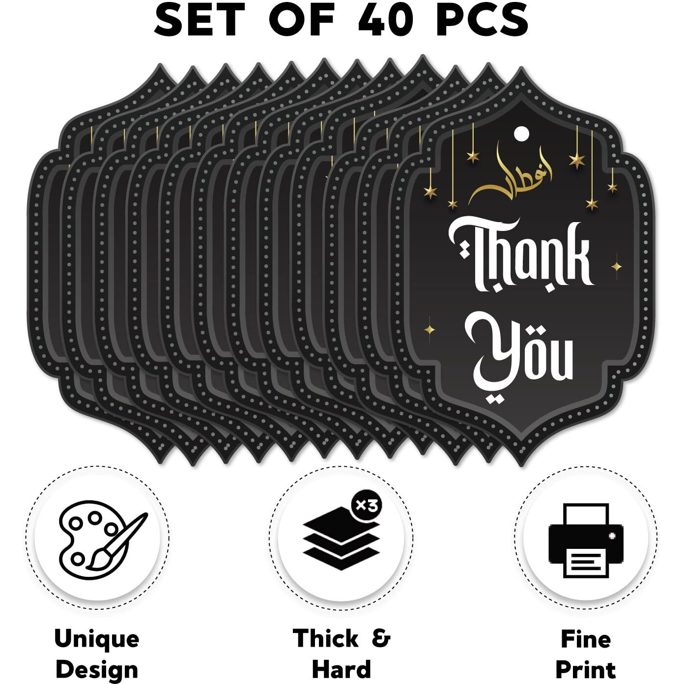 Festiko 40 Pcs Thank You Tags For Ramadan/Eid (Black), Thank You Tags, Eid Decorations, Ramadan Decorations, Tags For Ramadan Party, Eid Party Supplies