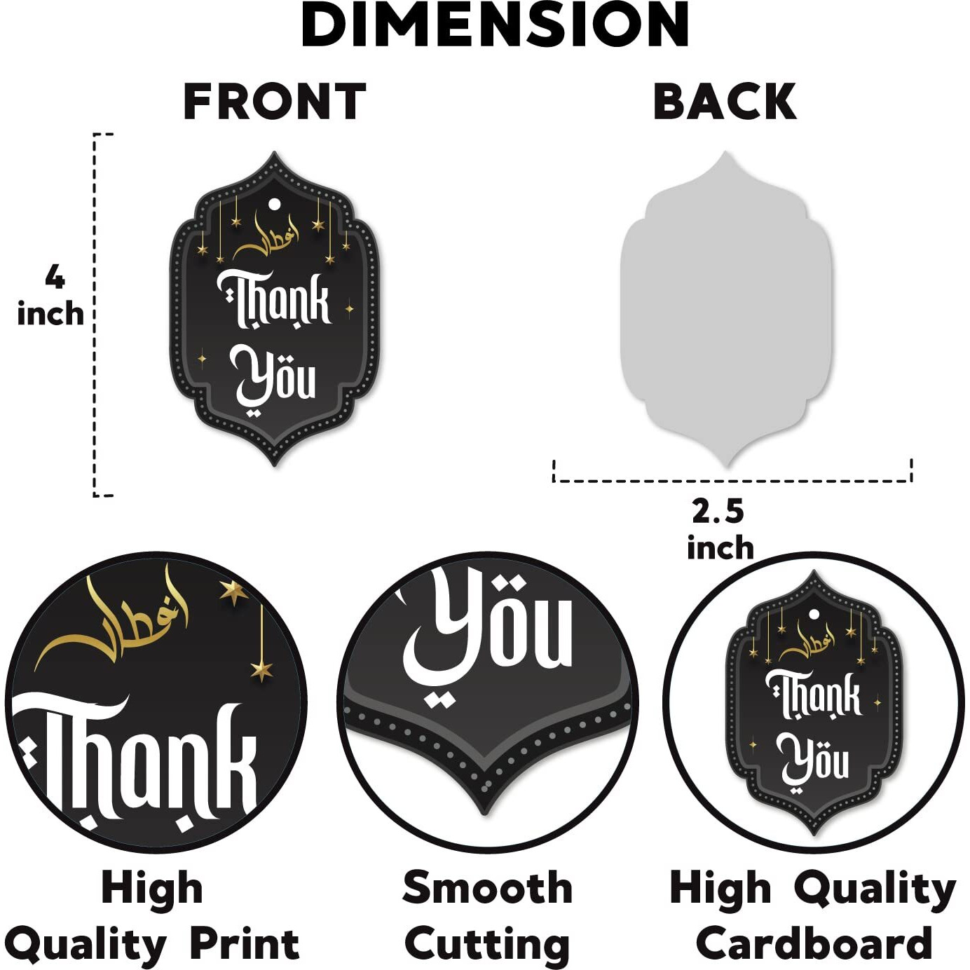 Festiko 40 Pcs Thank You Tags For Ramadan/Eid (Black), Thank You Tags, Eid Decorations, Ramadan Decorations, Tags For Ramadan Party, Eid Party Supplies