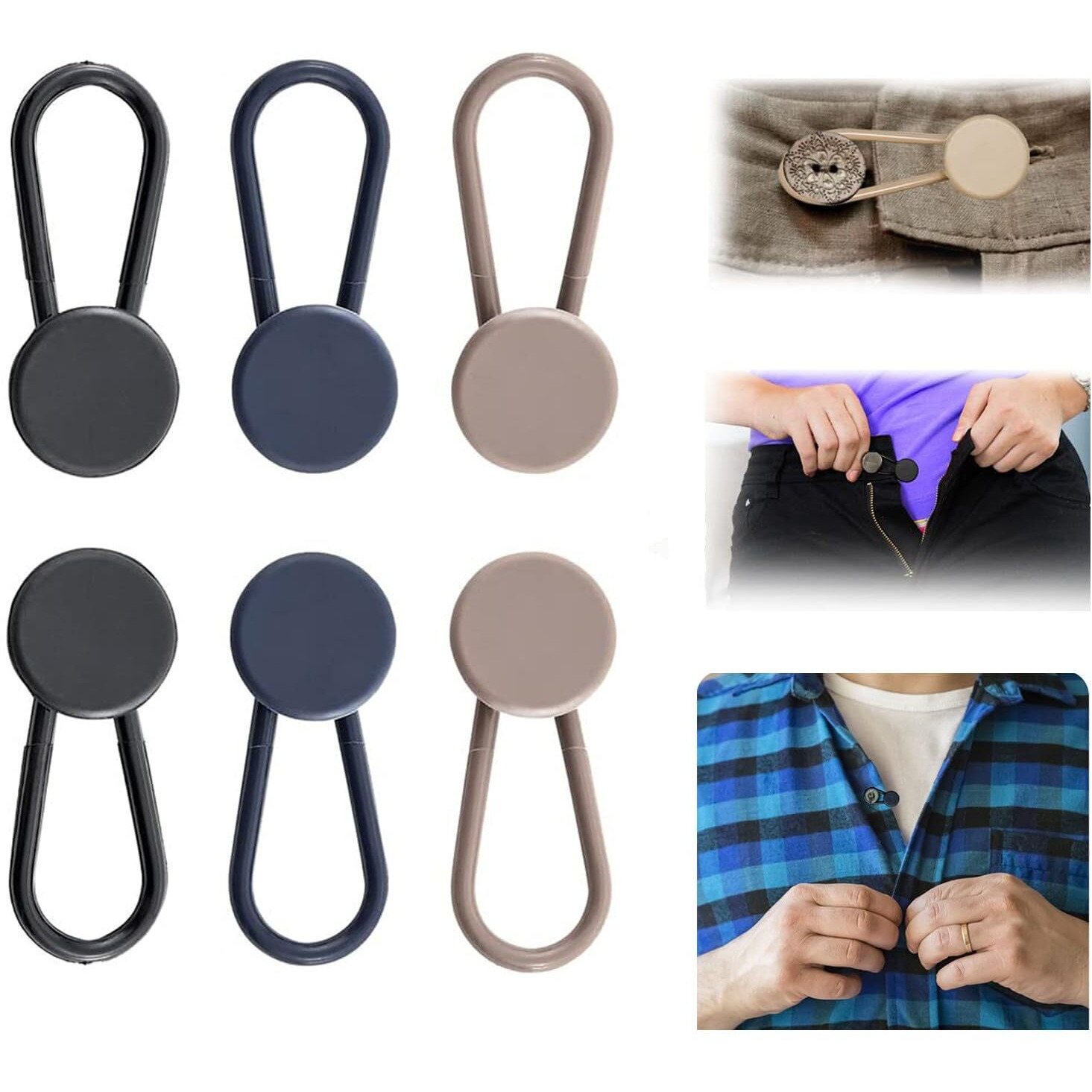 Button Extender, 6Pcs 3Colors Jeans Extenders For Women Waist, Adjustable Pant Waist Extender, Jeans Pant Button Extender For Men And Women