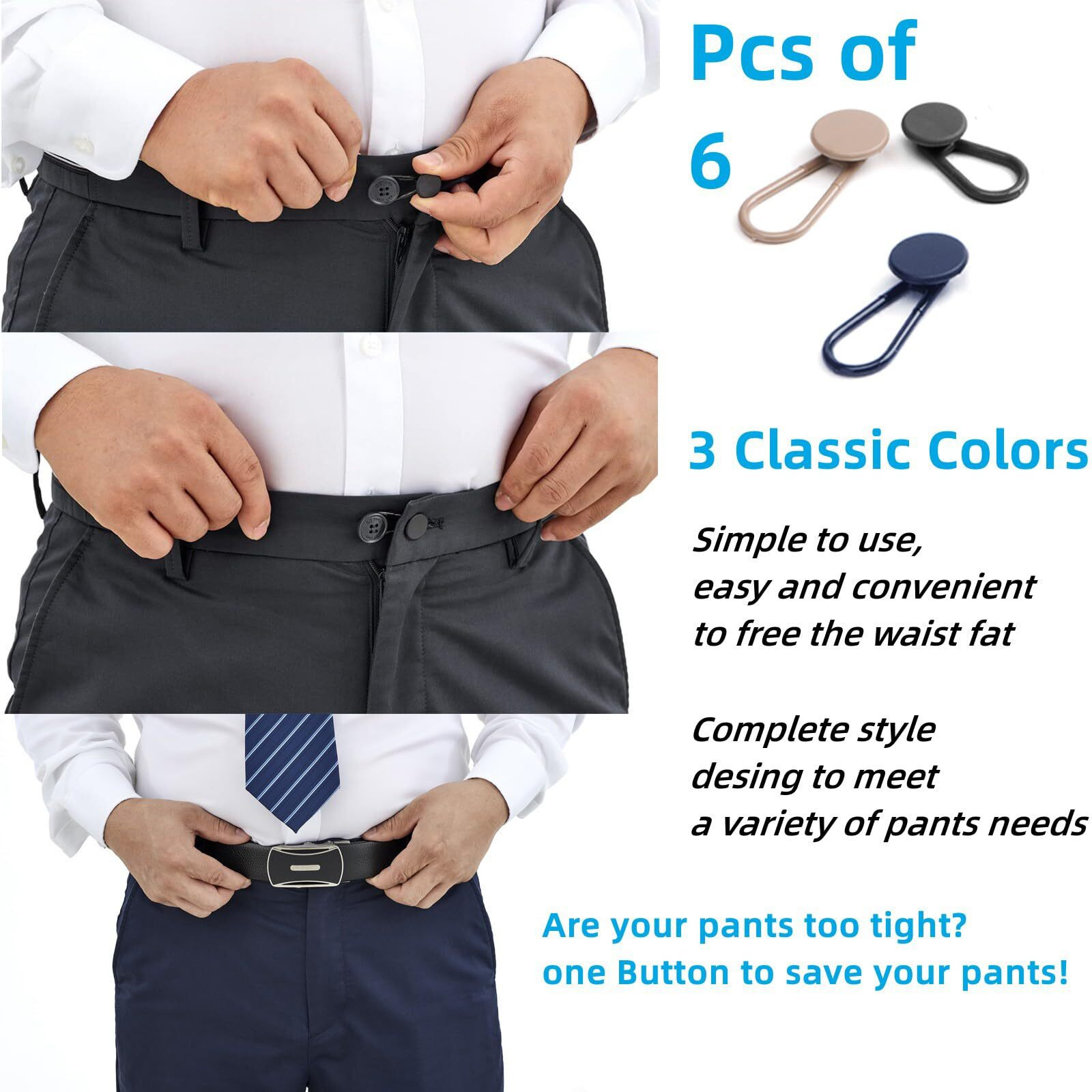 Button Extender, 6Pcs 3Colors Jeans Extenders For Women Waist, Adjustable Pant Waist Extender, Jeans Pant Button Extender For Men And Women
