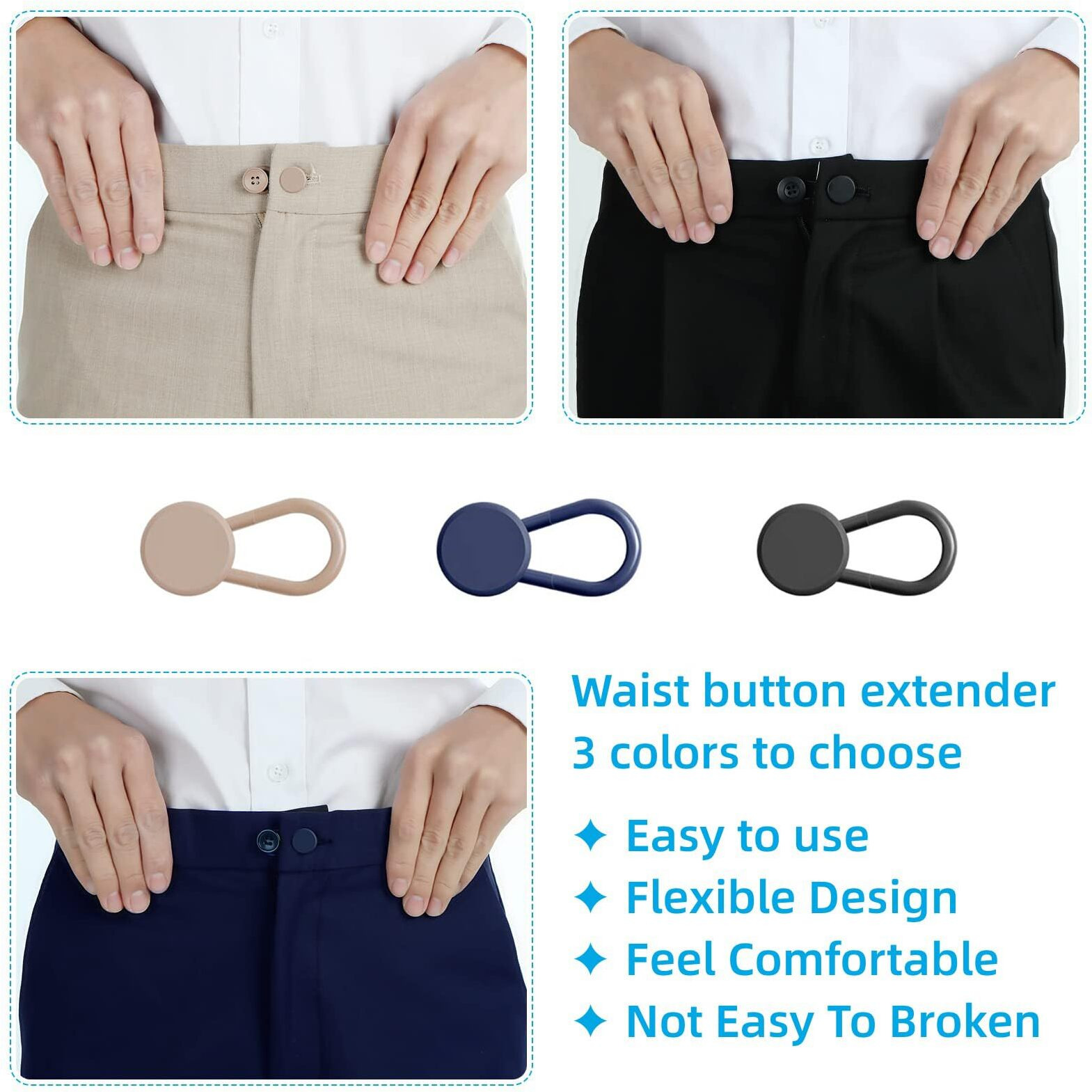 Button Extender, 6Pcs 3Colors Jeans Extenders For Women Waist, Adjustable Pant Waist Extender, Jeans Pant Button Extender For Men And Women