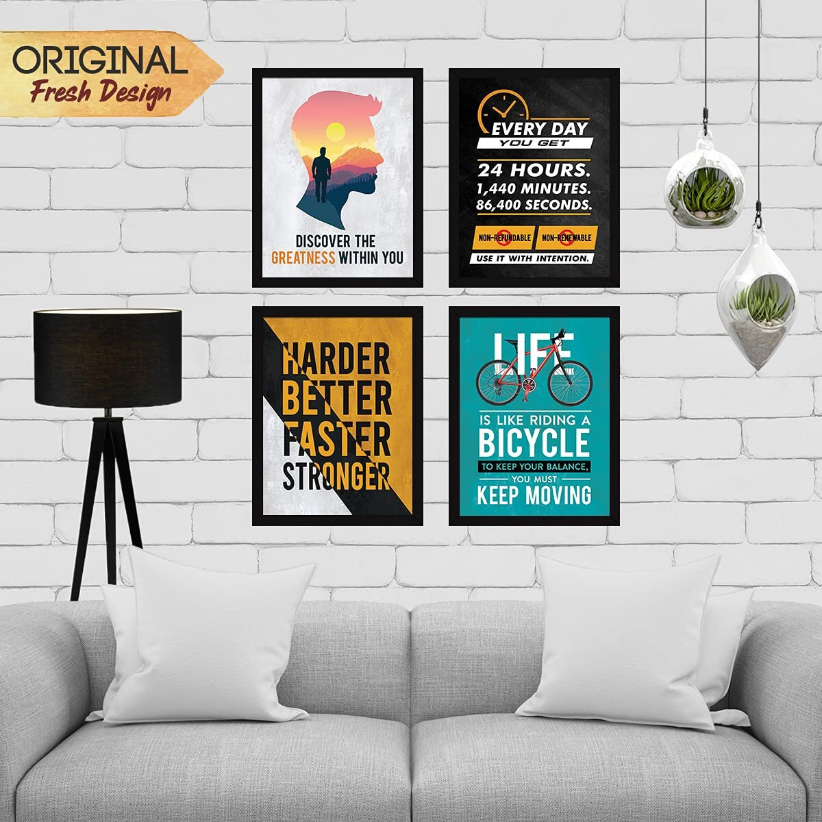 Chaka Chaundh - Motivational Quotes Frames  Framed Posters - Wall Frames For Office, Student & Entrepreneur - Photos With Quotes - Posters With Frame (14 X 11 Inches) -Set Of 4 (Aqua - Yellow - Black)