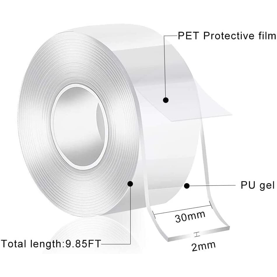 Opofox Double Sided Tape Heavy Duty - Multipurpose Removable Traceless Mounting Adhesive Grip Tape For Walls, Washable Reusable Strong Sticky Strips Grip Tape (1 Roll)