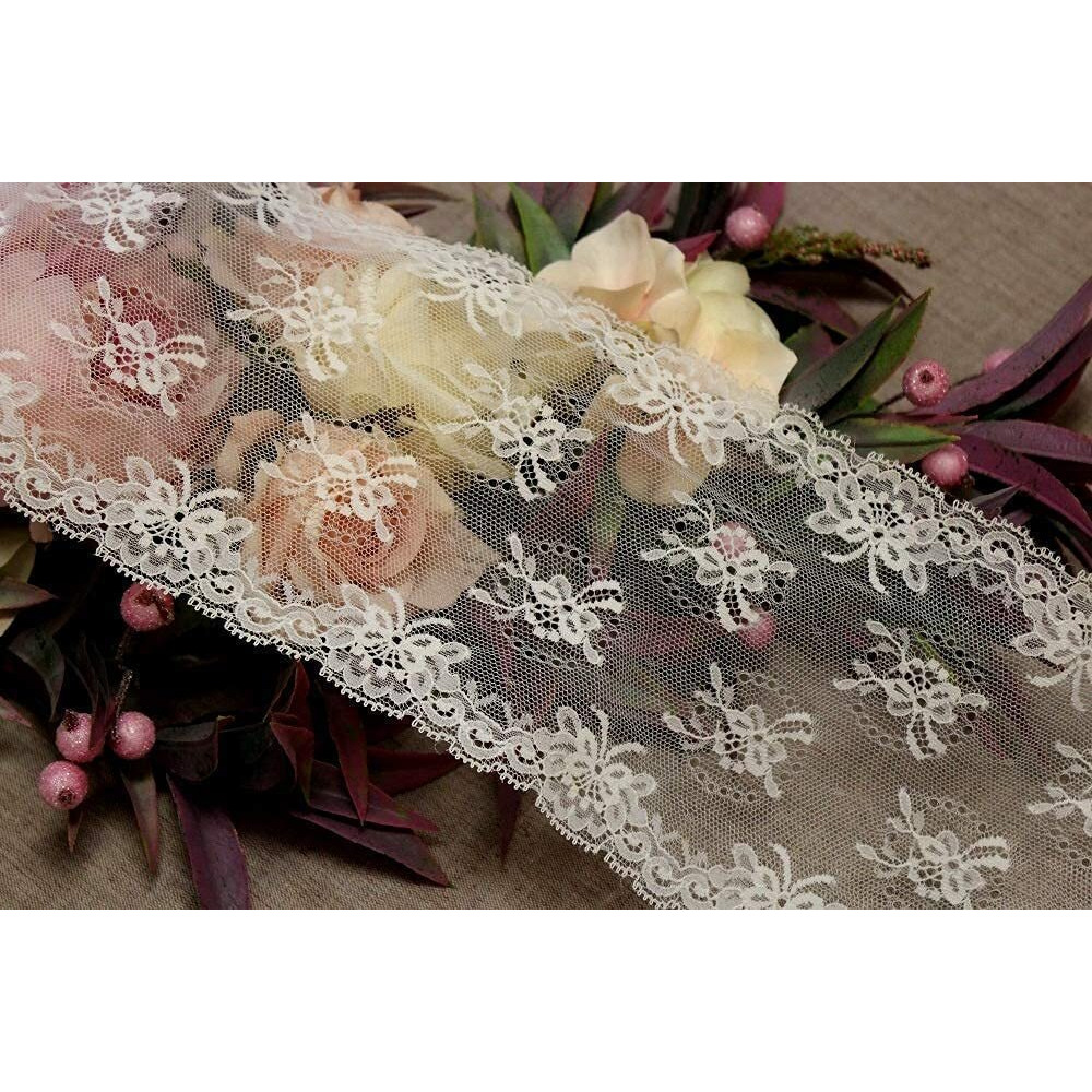 Orient Lace Craft White Scallop Net Lace And Border Material Floral Pattern Nylon Lace Trim, Card,Curtain Tablecloth Slipcover Bridal Diy Clothing/Accessories 10 Cm Width X 10 Meter (10 Cm X 10 Mtr)