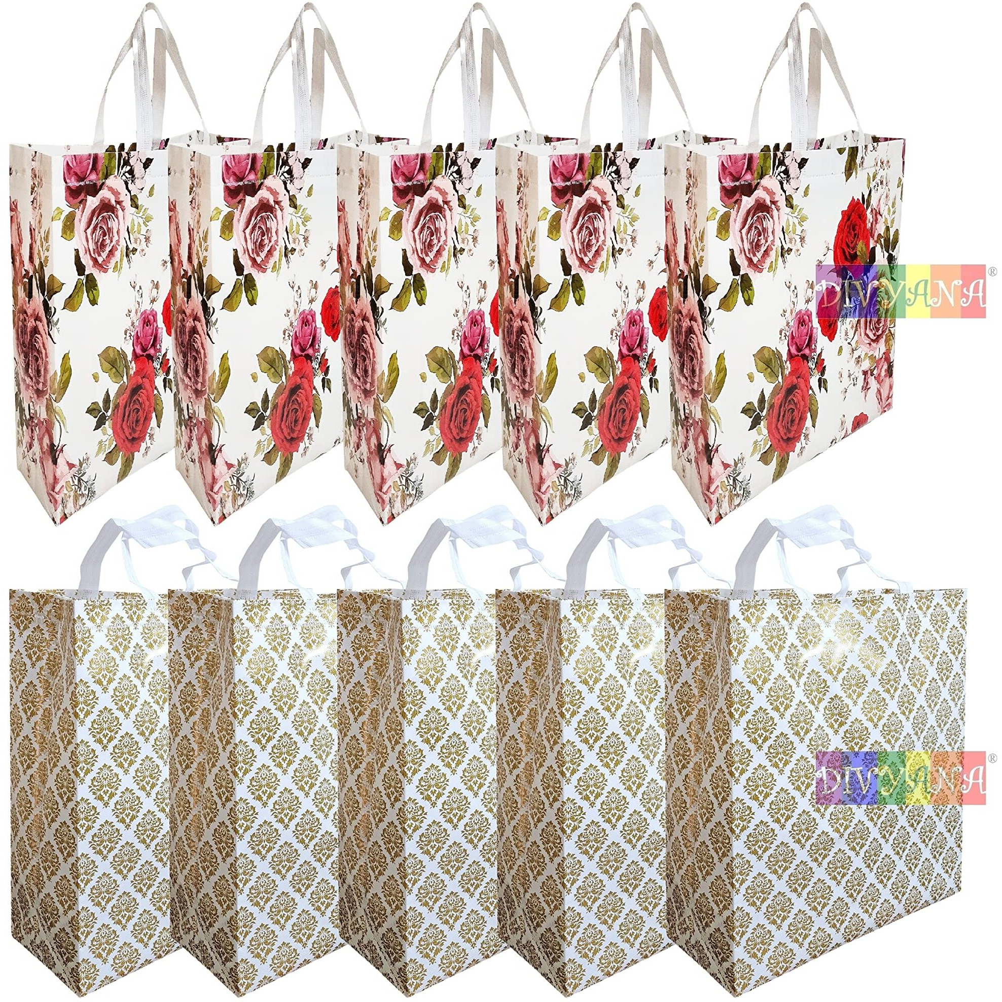 Divyana Bags For Return Gifts, Carry Bags For Gifting, Goodie Bags, 13X5X14 Inch, Pack Of 10