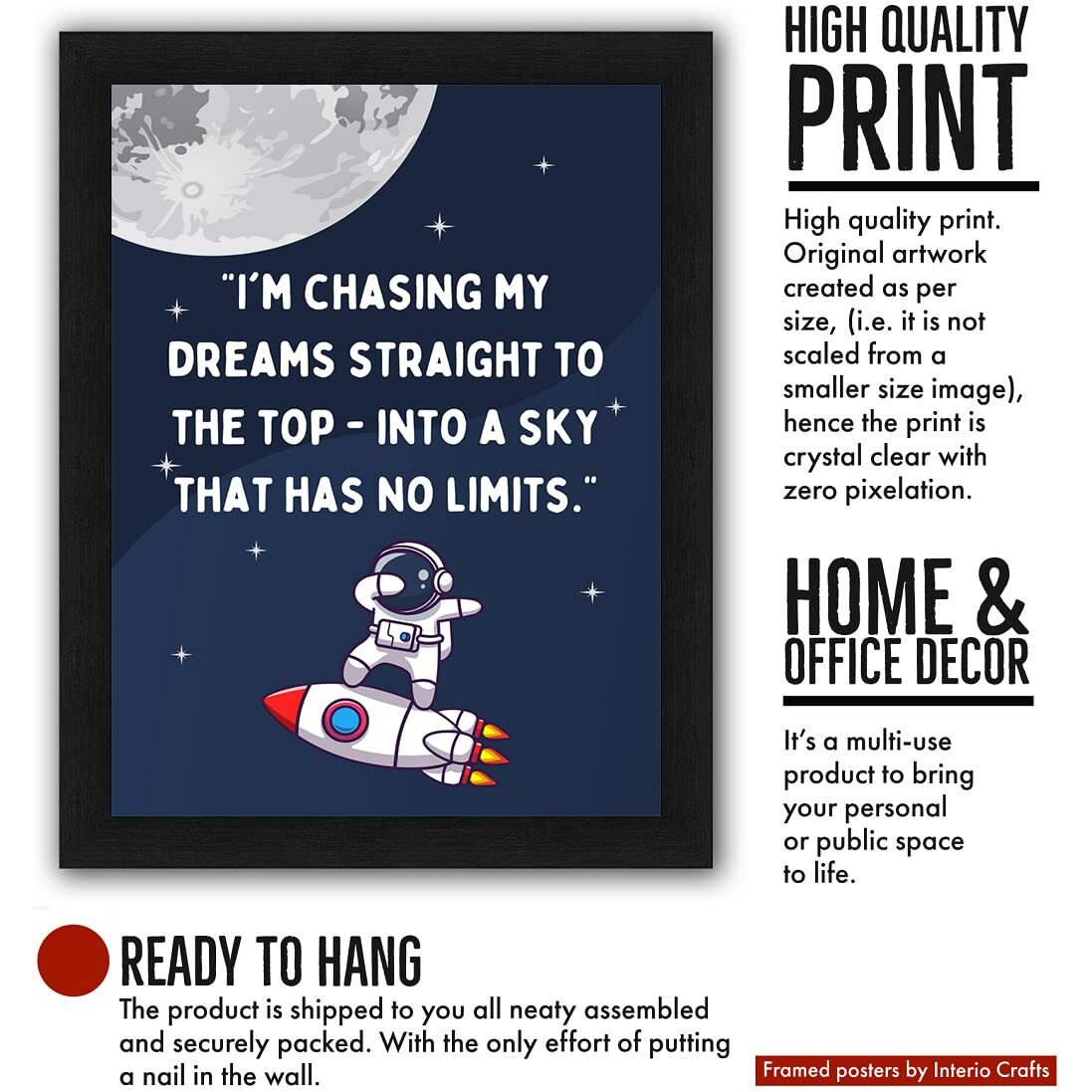 Interio Crafts Motivational Quotes Wall Frames - Chase Your Dreams Inspirational Quotes Wall Framed Poster For Study Room, Kids Room Or Office Room Wall Decor - Synthetic Wood - 13 X 10 Inches