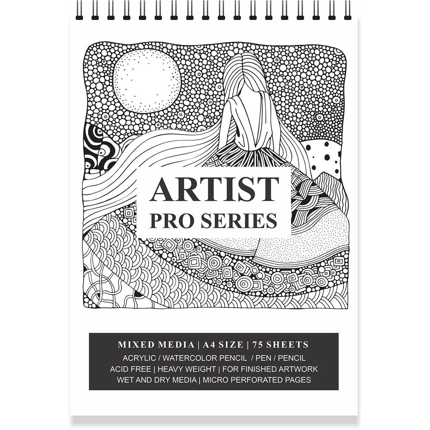 Printelligent Multicolour Flower Print Spiral Bound Artists Sketch Drawing Book (A4 Size, 75 Pages, 140 Gsm) (E)