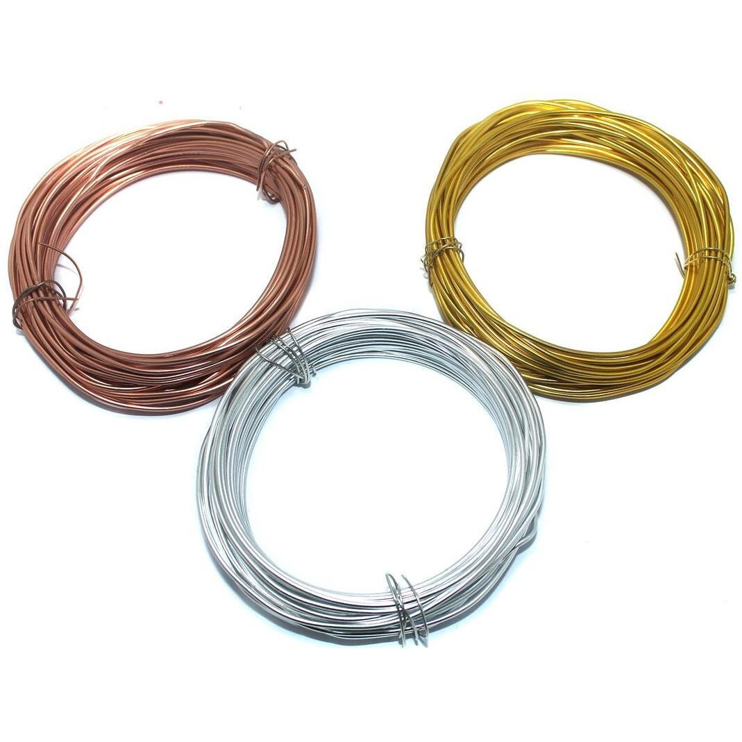 Beadsnfashion Aluminium Wire, Art And Craft Colourful Plated Wire For Jewellery Making, Flower Decoration And Floral Arrangement 3 Pcs Combo, Size 2 Mm