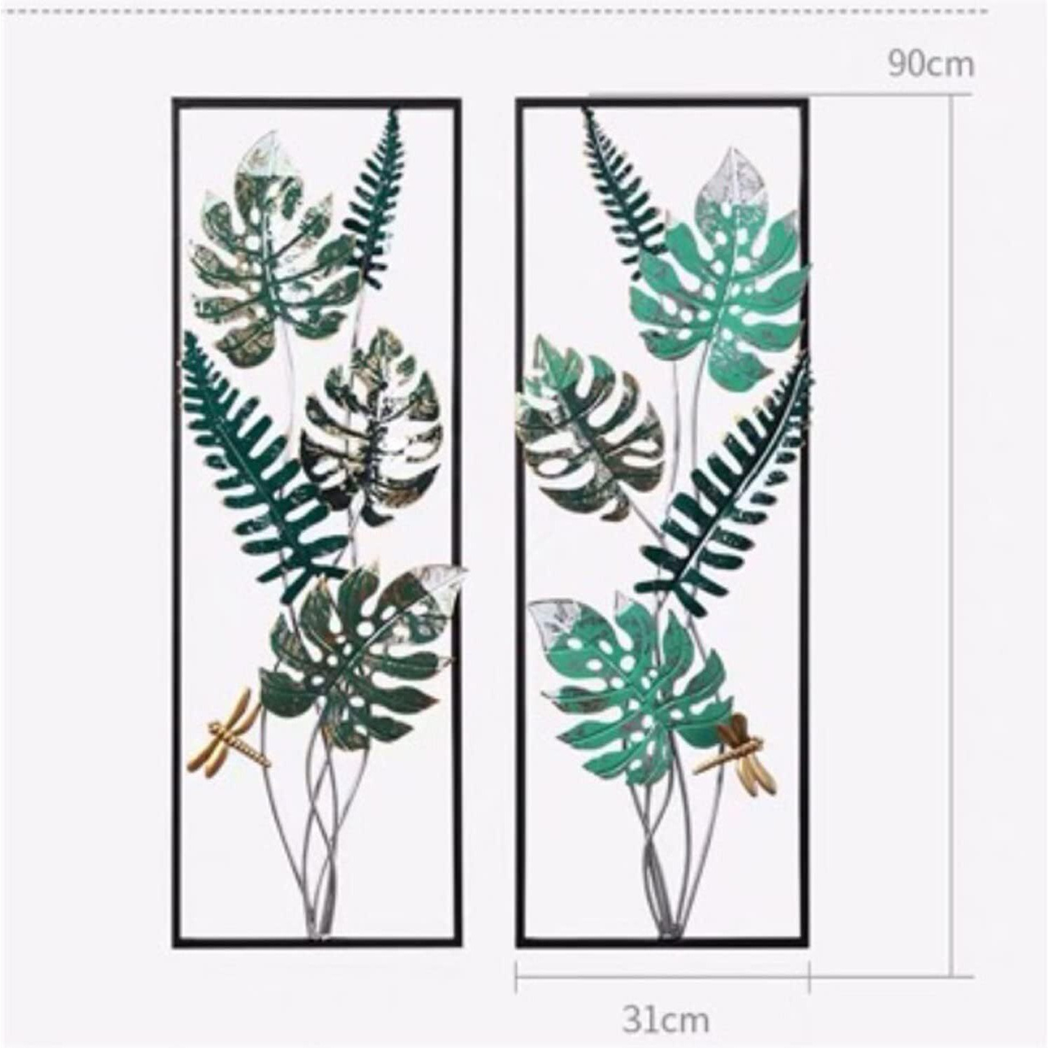 Ovik Multicolor Metal Wall Decor Set Of 2 Golden Leaf Wall Decoration Home Wall Art Wall Hanging With Frame For Living Room Bedroom Office Bathroom Study Room Modern Sculpture (12" X 36")