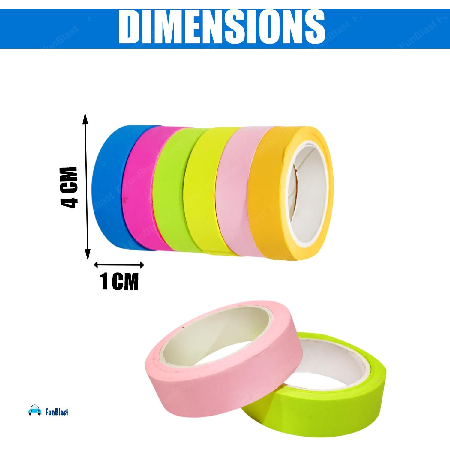 Funblast Set Of 6 Attractive Colorful Paper Tape - Self Adhesive Paper Tapes For Decoration, Gift Wrapping Tapes, Diy Art And Craft (Multicolor)