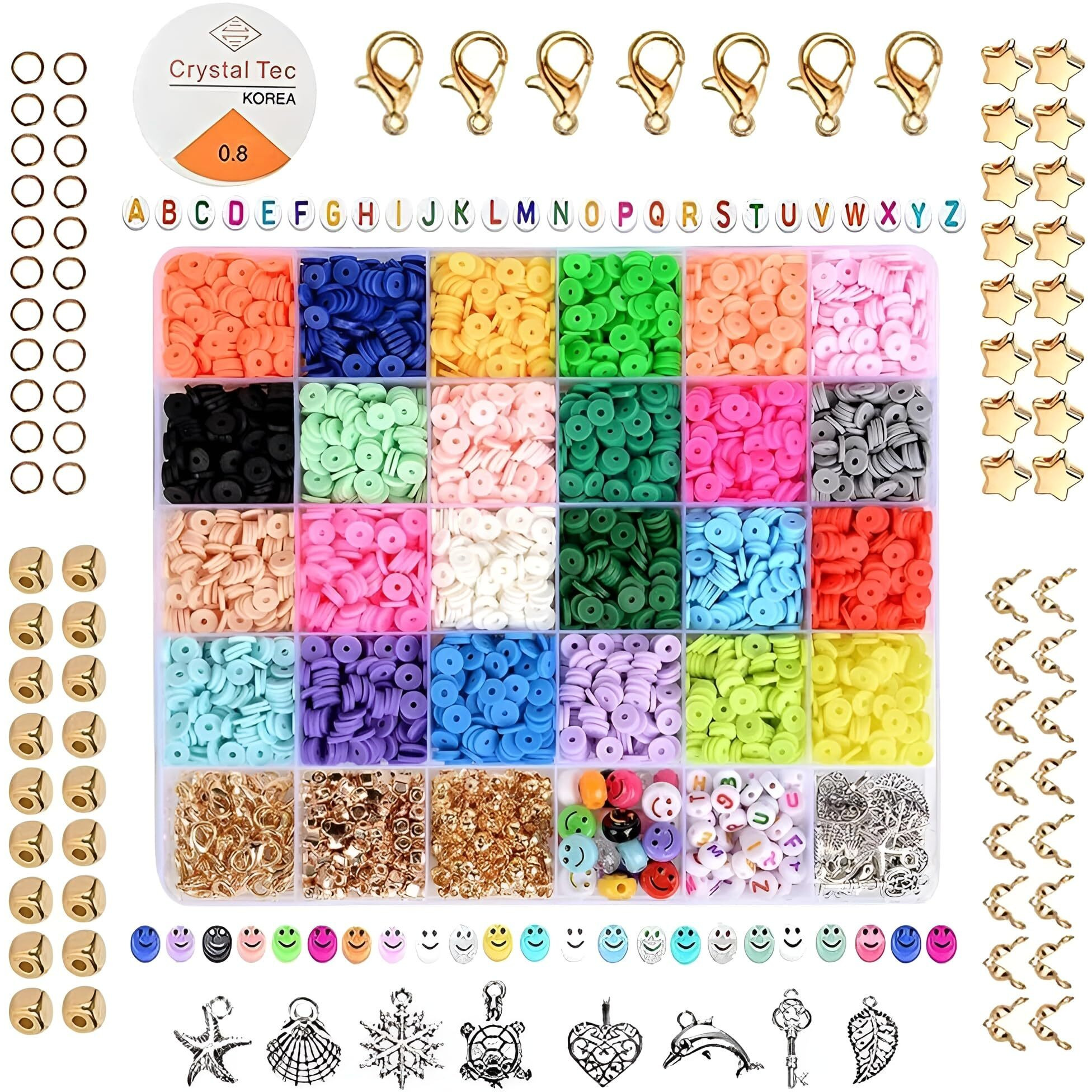 Bondwet Bracelet Making 8Mm Set, Clay Beads Kit, Macaron Color For Bracelet Making For Girls Kids, Transparent Kandi/Pony/Letter/Craft/Heart For Girls (4800Pcs Clay Beads)