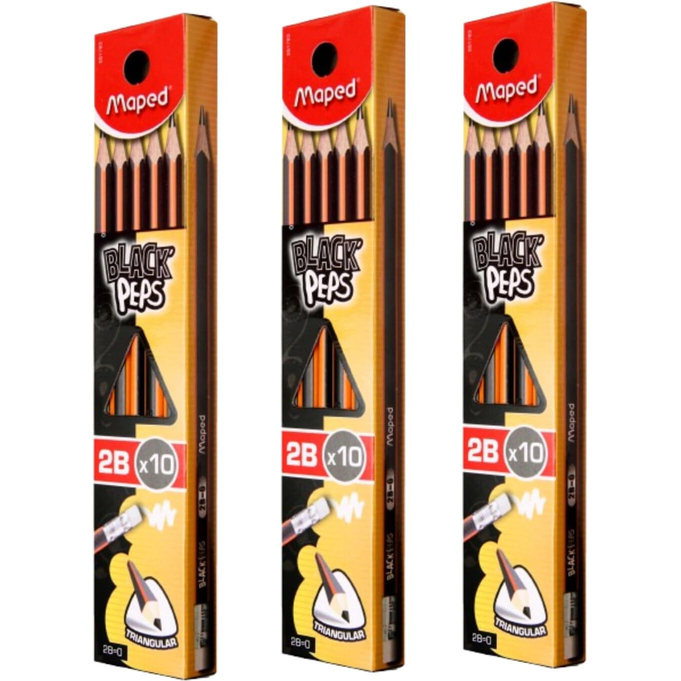 Maped 2B Graphite Pencils - 30Pcs, Triangular Shape, Soft & Extra Dark, Easy Grip, Fine Wood Pencils