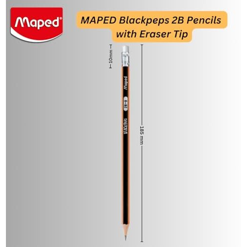 Maped 2B Graphite Pencils - 30Pcs, Triangular Shape, Soft & Extra Dark, Easy Grip, Fine Wood Pencils