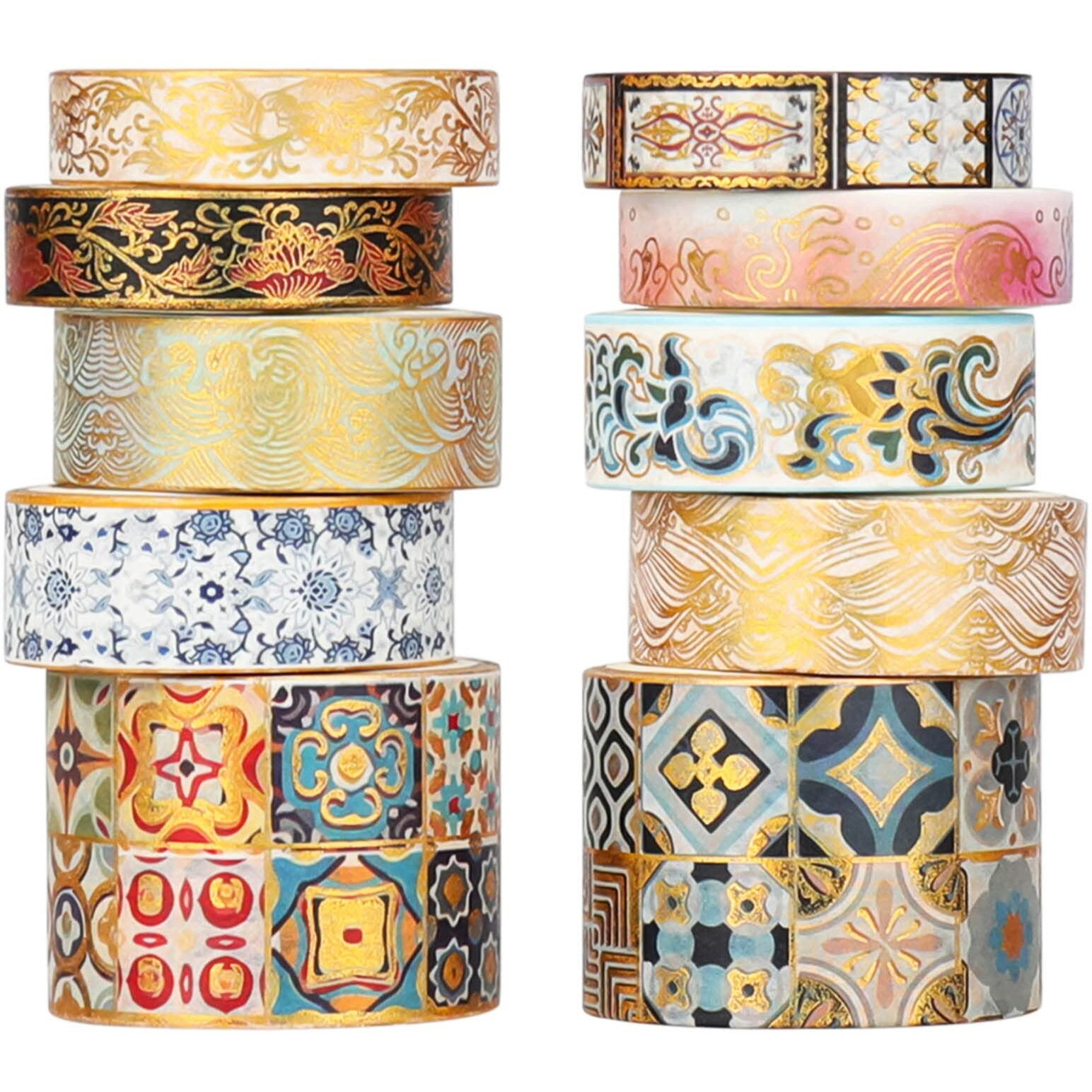 Hasthip 10 Roll Vintage Washi Tape Vintage Pattern Washi Tape Set Aesthetic Decorative Tape Perfect For Bullet Journal, Scrapbook,Junk Journal,Albums, Scrapbook | 10 X 9.3 X 4.1 Cm