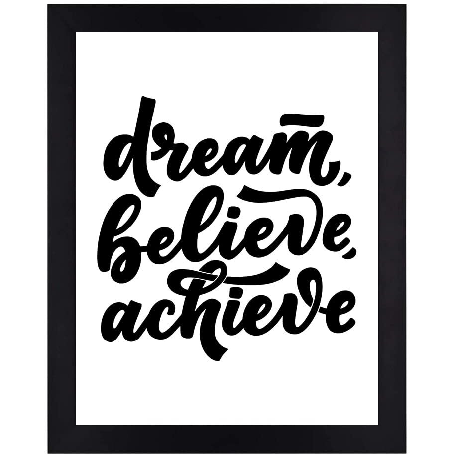 Interio Crafts - Dream Believe Achieve - Motivational Wall Frames - Inspirational Framed Poster For Students - Home Or Office Wall Decor - Synthetic Wood With Black Frame - 13 X 10 Inches