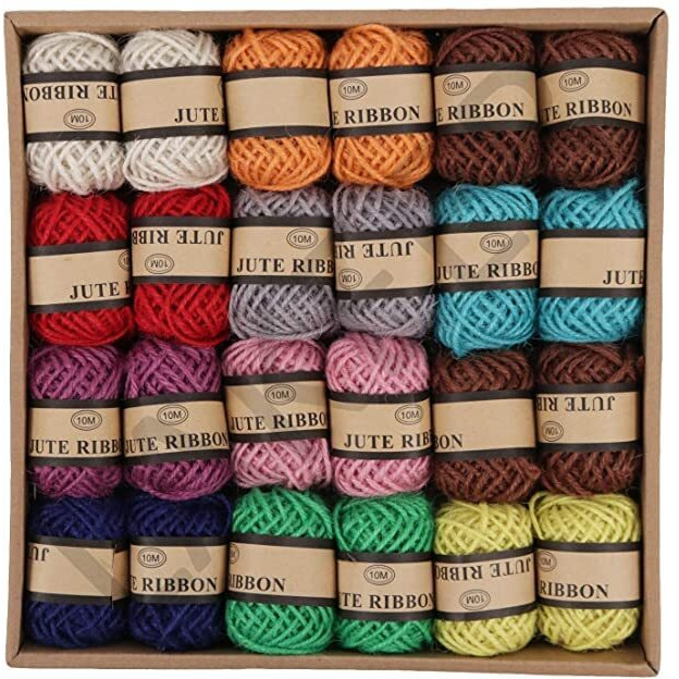 Sejas Collections Natural Colourful Jute Twine Rope For Crafting String Ribbon Rolls For Art And Craft 10 Meter Each Roll Set Of 24 Rolls (12 Colors X 2 Pcs Each)