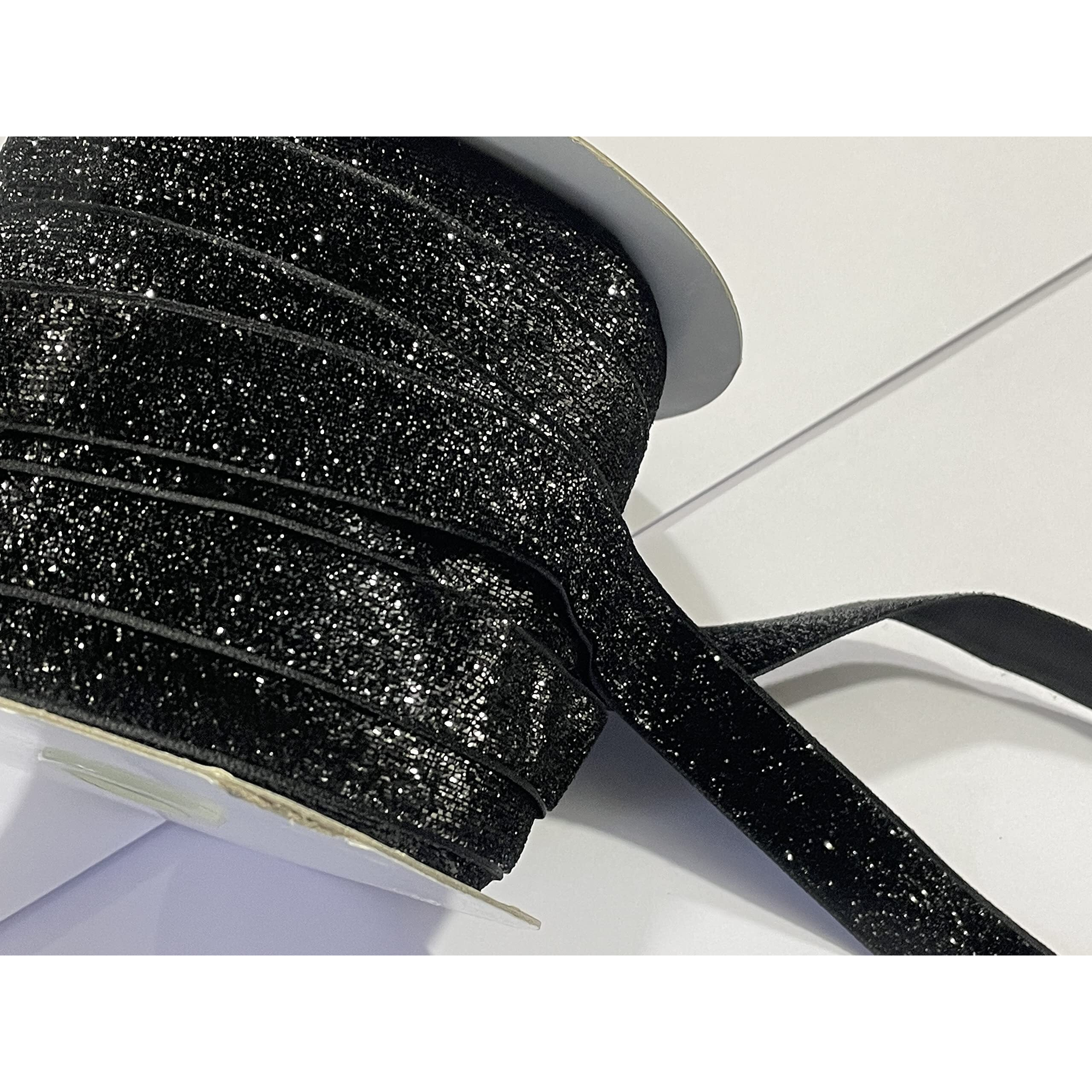 Omx Roll Of Sparkle Glitter Ribbon Patti Lace (54 Yard) (Border) With 20 Mm (0.75 Inch) (3/4 Inch) Width, Saree Border, Party Decoration, Craftwork (Black)