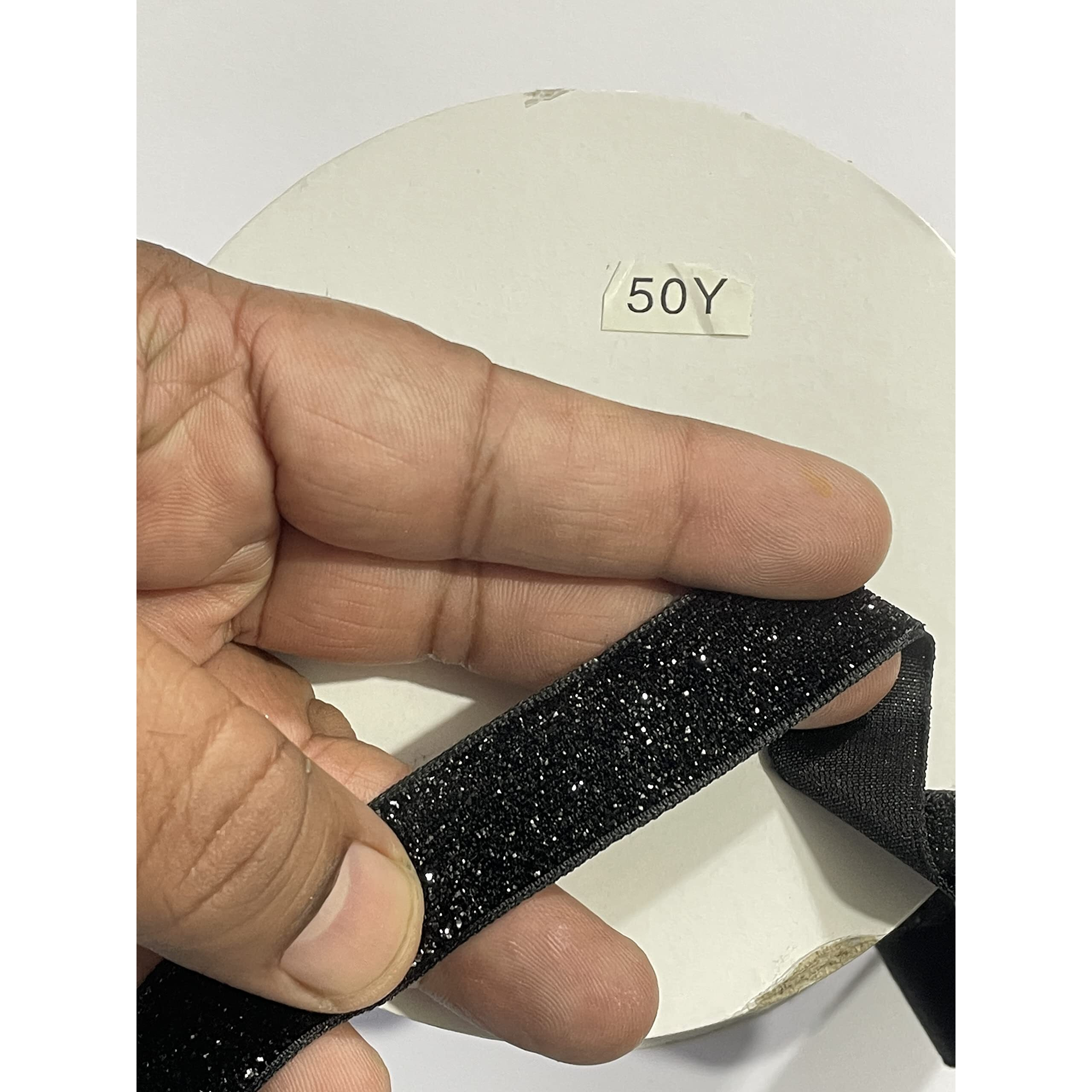 Omx Roll Of Sparkle Glitter Ribbon Patti Lace (54 Yard) (Border) With 20 Mm (0.75 Inch) (3/4 Inch) Width, Saree Border, Party Decoration, Craftwork (Black)